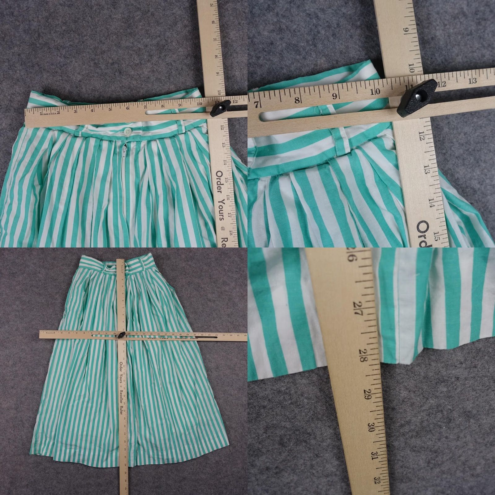 Nordstrom VINTAGE Nordstrom Skirt Womens 2 Teal White Stripe Pleated Midi Lined Pockets Size 26" / US 2 / IT 38 - 8 Thumbnail