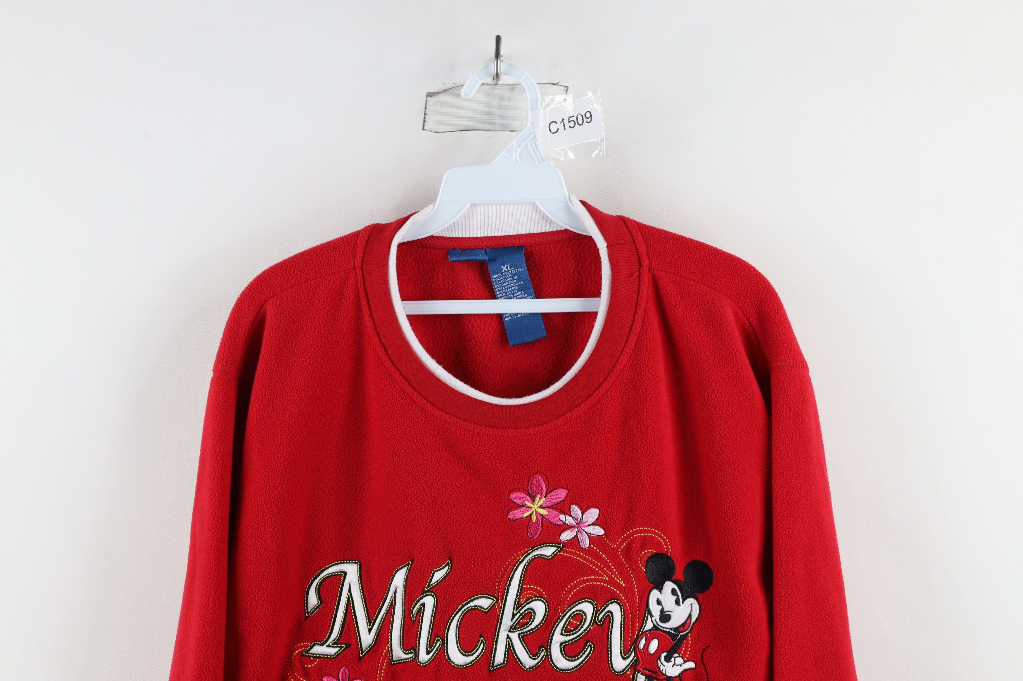 Disney × Vintage Vintage Disney Mickey Mouse Flower Fleece Sweater Red Size XL / US 12-14 / IT 48-50 - 2 Thumbnail