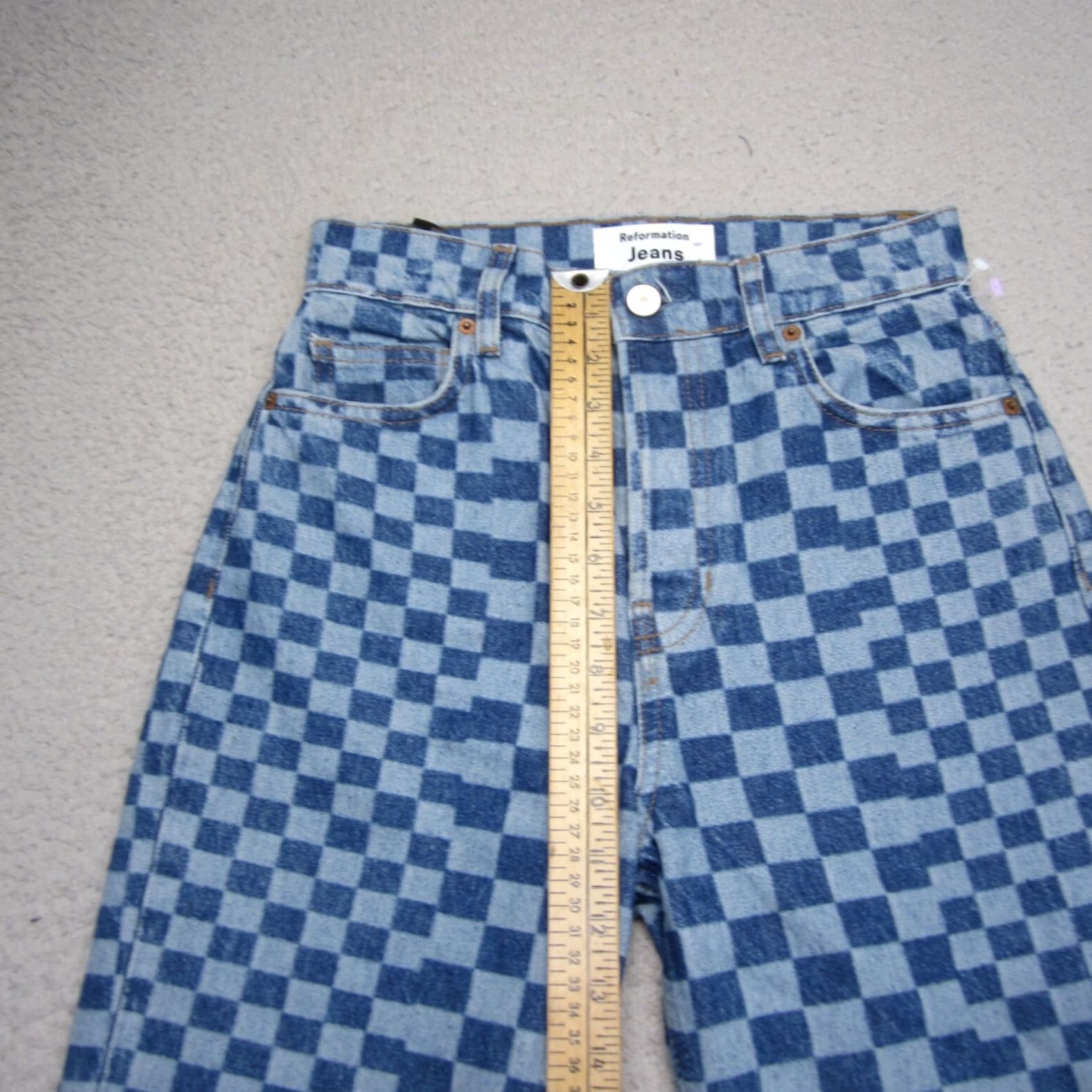 Reformation Reformation Jeans Womens 24 Blue Checkerboard High Rise Straight Denim Size 42" / US 20 - 4 Thumbnail