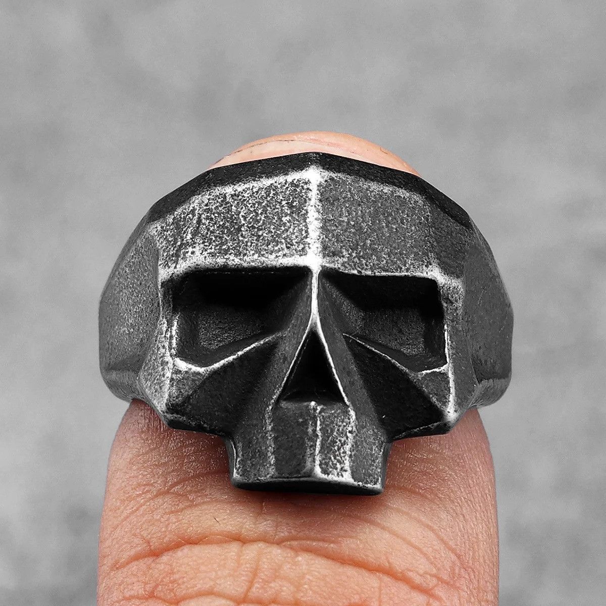 Vintage Retro Geometric Cut Skull Men Ring Size ONE SIZE - 3 Thumbnail