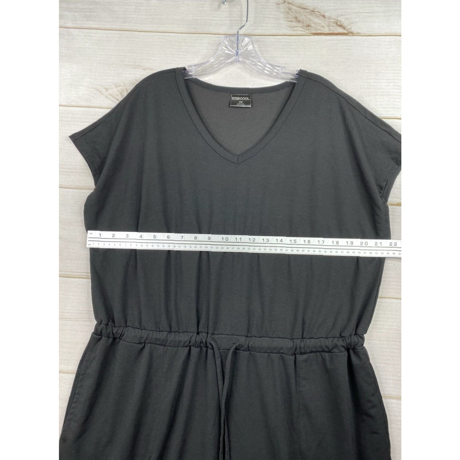 Vintage 32 Degrees Dress XL Black Short Sleeve T-Shirt Dress Womens Casual Stretch Drawstring Waist Activewear Size 40" / US 18 - 3 Thumbnail