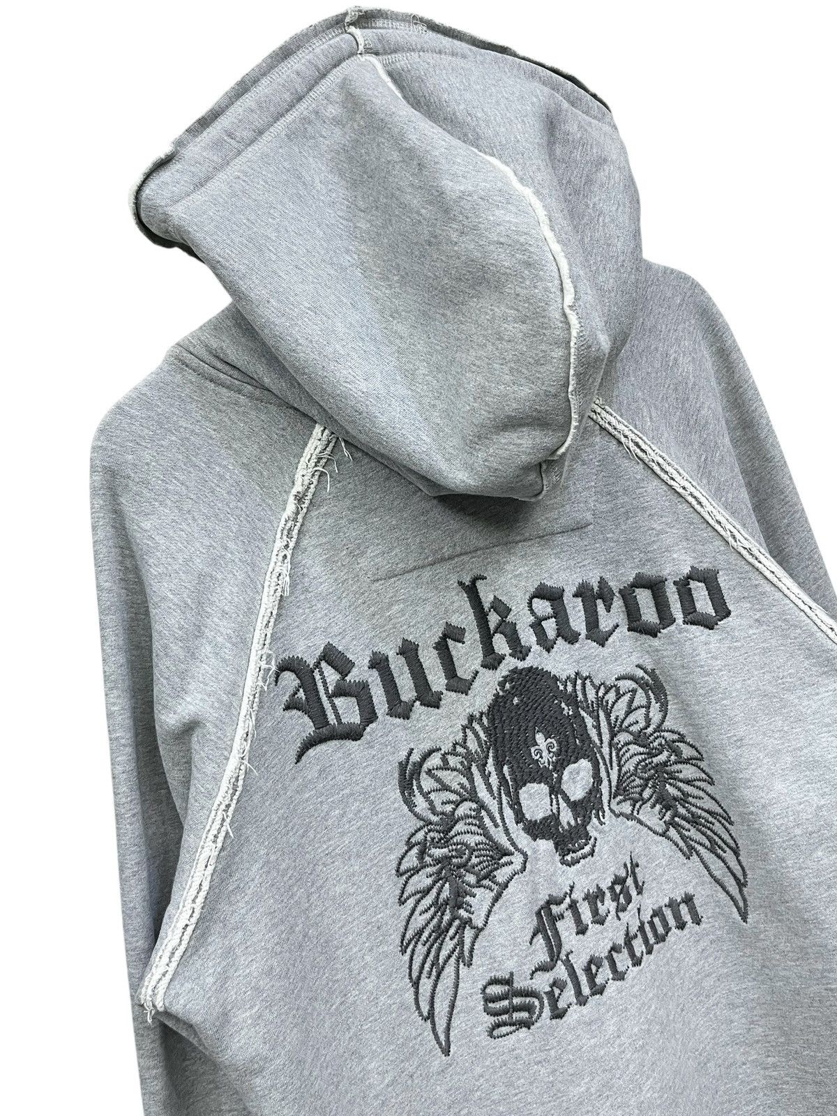 BUCKAROO RARE💀Buckaroo Punk Skull Embroidery Raw Hem Zip Hoodie Grey Size US M / EU 48-50 / 2 - 9 Thumbnail