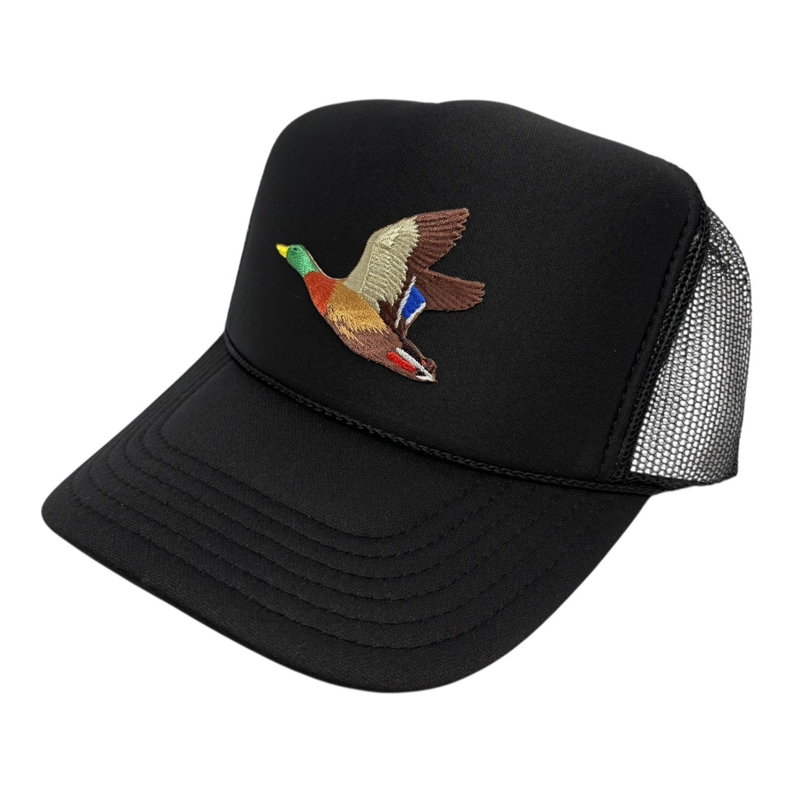 Vintage HUNTING DUCK MALLARD BLACK CAP HIGH CROWN TRUCKER SNAPBACK Size ONE SIZE - 2 Thumbnail