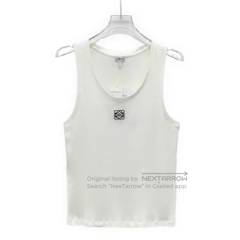 Loewe Loewe White logo embroidered cotton crew-neck sleeveless k Size L / US 10 / IT 46 - 1 Thumbnail