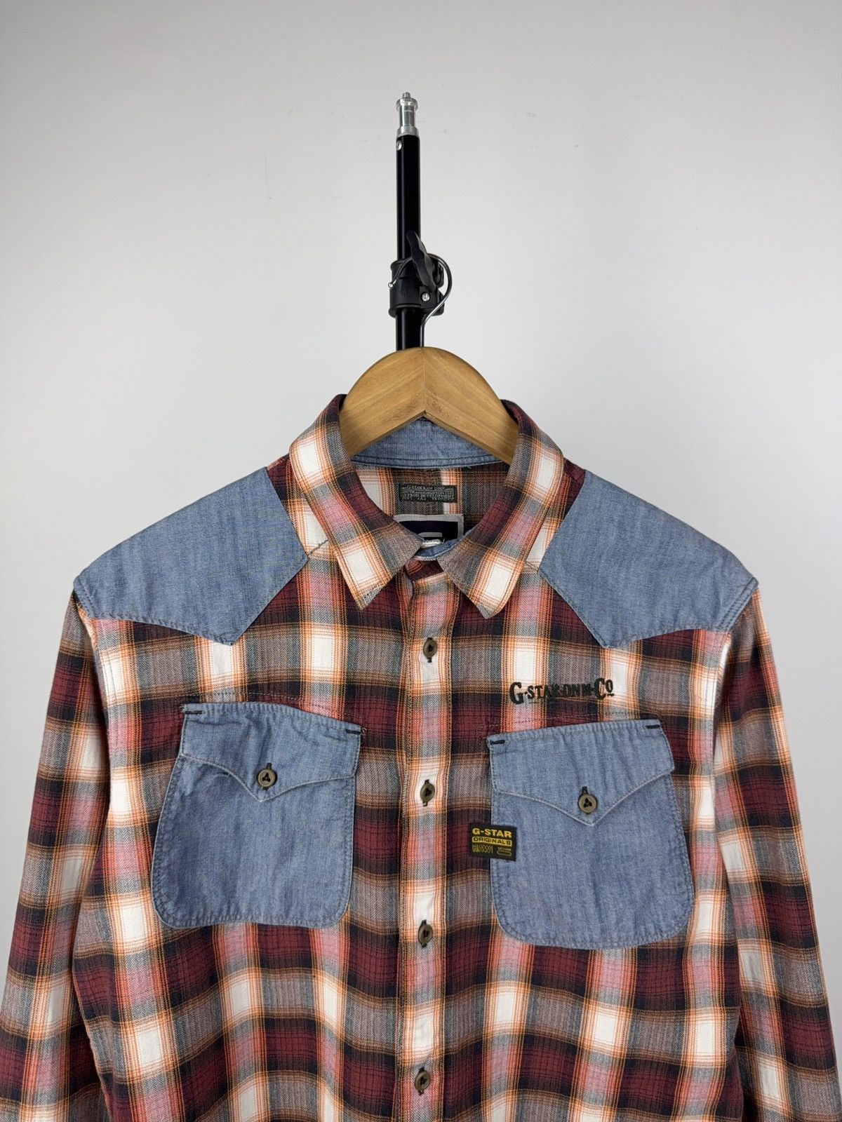 G-Star × Japanese Brand G-Star RAW Plaid Flannel Shirt with Denim Details L Y2K Size US L / EU 52-54 / 3 - 2 Thumbnail