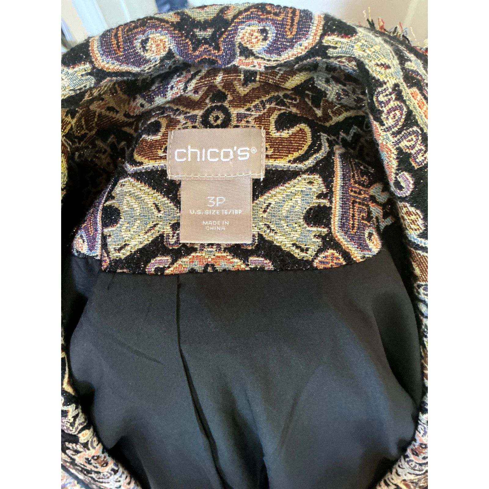 Chicos CHICO'S GOLD METALLIC JACQUARD BROCADE FRAYED HEM MIDI COAT Size XL / US 12-14 / IT 48-50 - 9 Thumbnail