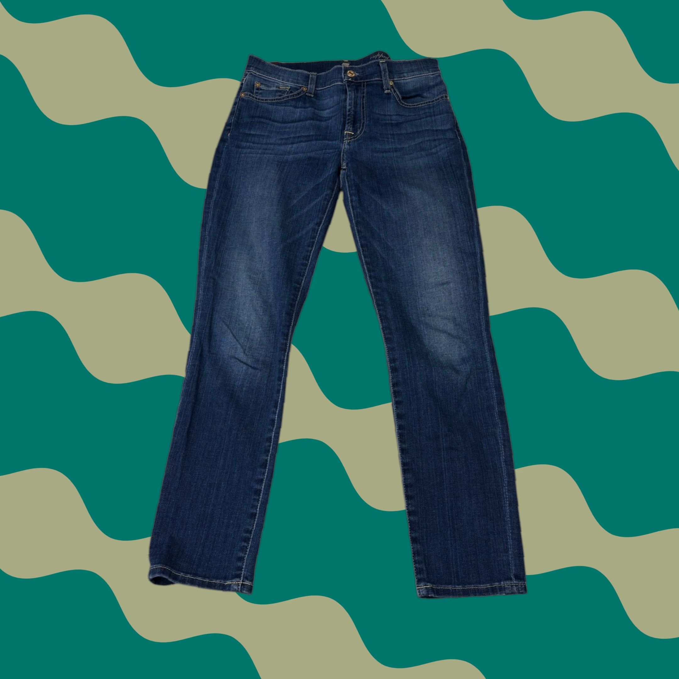7 For All Mankind 7 For All Mankind Cropped Gwenevere Jeans Women's 30 Dark Wash Denim Slim Mid Rise Zip Button Pockets Stretch Cropped Jeans Women Size 30" / US 8 / IT 44 - 1 Thumbnail