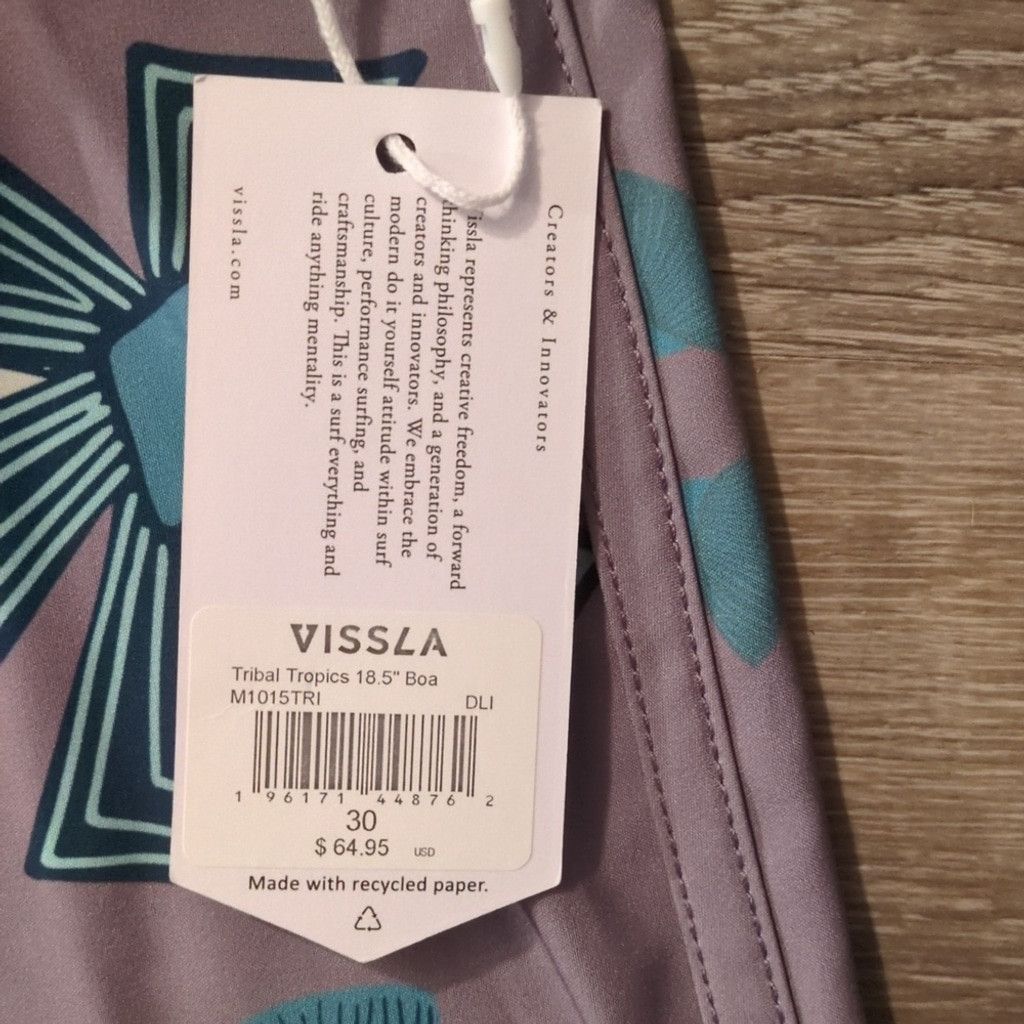 Vissla Purple Tribal Tropics Cargo Board Shorts Size 30