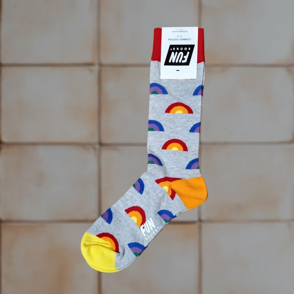 Rainbow Fun Socks Rainbow Socks Crew Socks Medium Grey Mens 10-13 Multicolor Arch Support Full Toe Cotton Nylon Polyester Spandex Mid Calf 1 Pair Size ONE SIZE - 1 Thumbnail