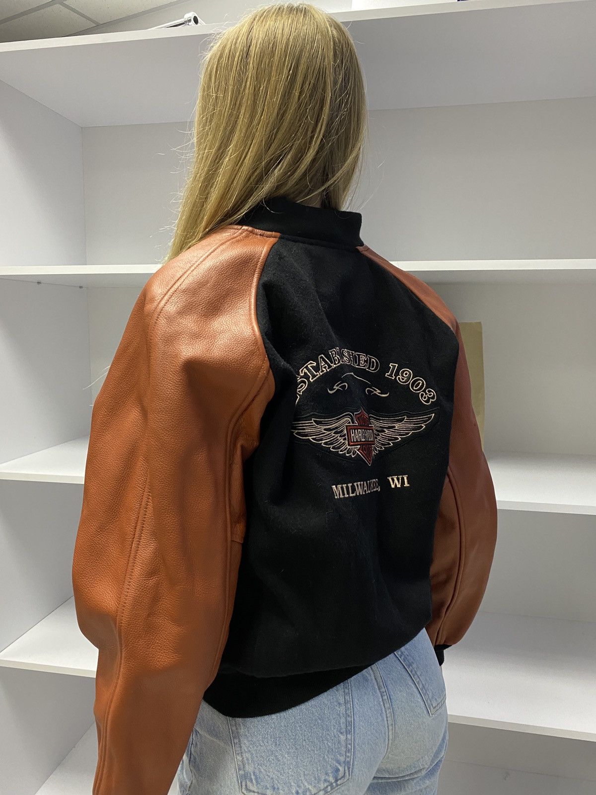Harley Davidson × Vintage Vintage Womens Harley Davidson Motorcycle Jacket Racing Zip Size M / US 6-8 / IT 42-44 - 1 Thumbnail