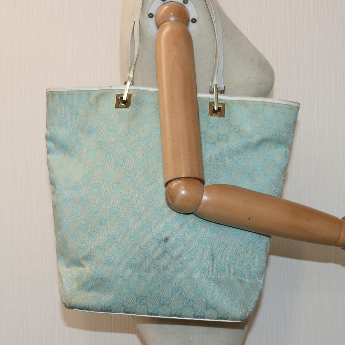 Gucci GUCCI GG Canvas Tote Bag Light Blue White Gold 002 002 Size ONE SIZE - 20 Thumbnail