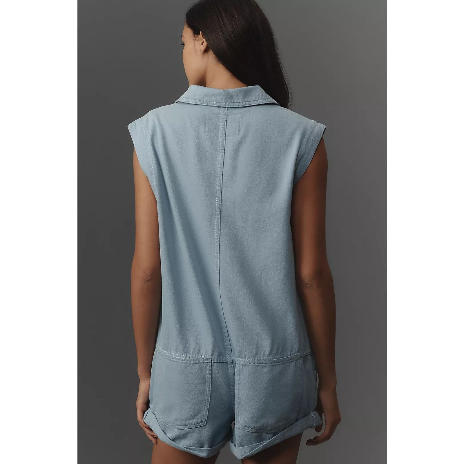 Anthropologie NWT Pilcro Sleeveless Collared Romper $148 SMALL Blue Size 28" / US 6 / IT 42 - 3 Thumbnail