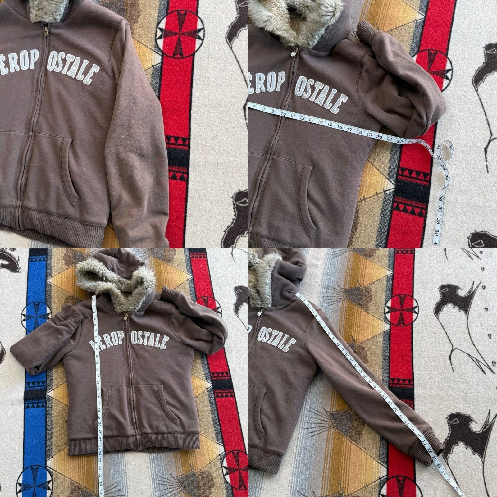 Aeropostale VINTAGE Aeropostale Hoodie Full Zip Women XL Brown Y2K Grunge Skate Cyber Faux Fur Lined Long Sleeve Regular Fit Sweatshirt Size XL / US 12-14 / IT 48-50 - 8 Thumbnail