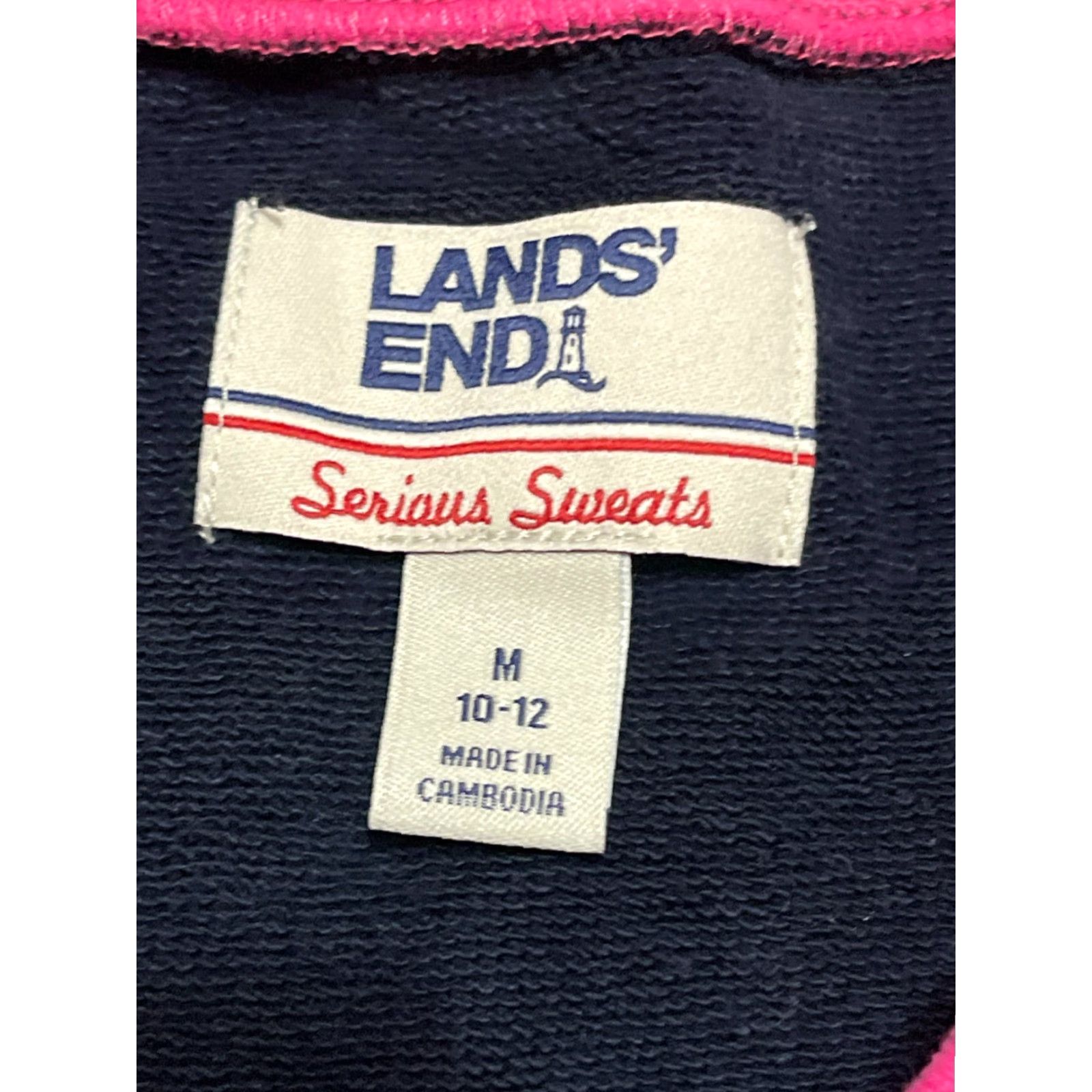 Lands' End Lands' End Sweater Women's Size Medium Pullover Crew Neck Long Sleeve Dark Blue Pink Solid Casual Fall Spring Summer Regular Womens Size M / US 6-8 / IT 42-44 - 7 Thumbnail