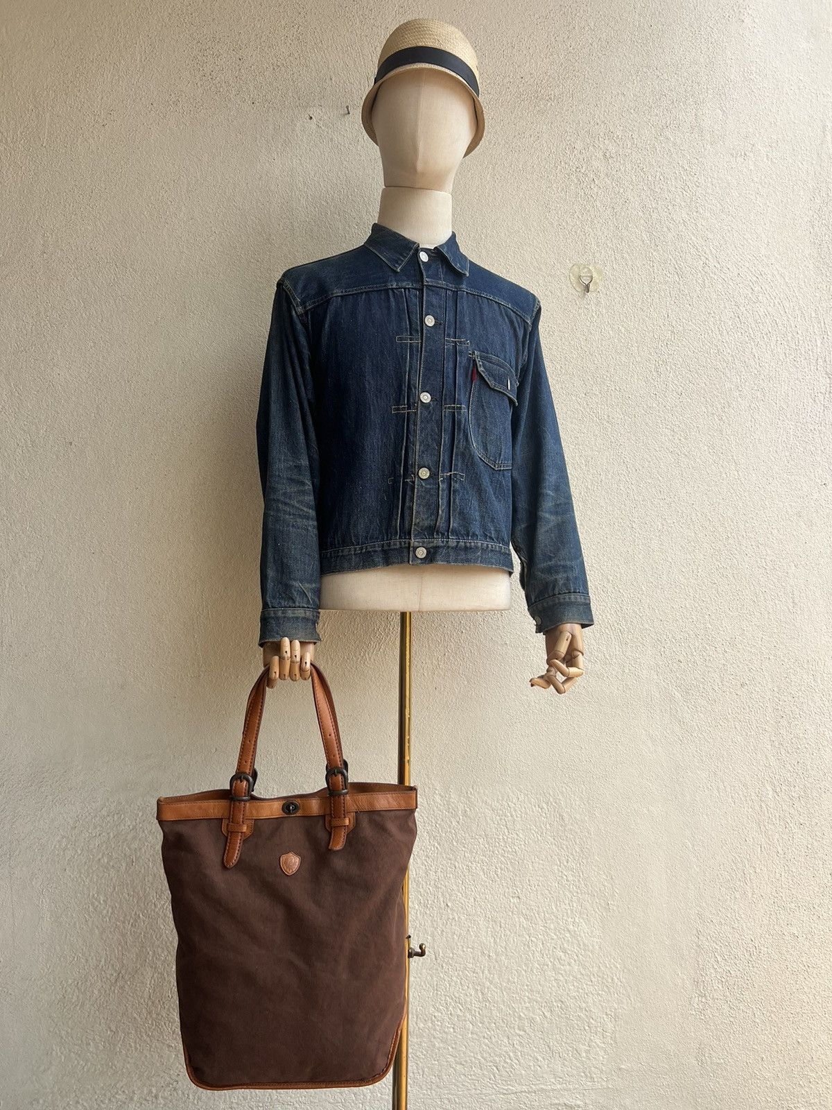 Japanese Brand × Leather Vintage Stranuovo X Ace Leather Cavas Tote Bag Size ONE SIZE - 3 Thumbnail