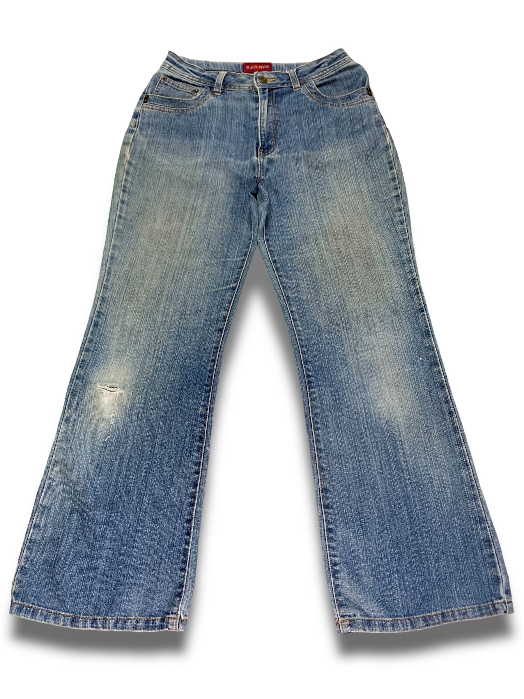 image of Distressed Denim Vintage Blue Wash Distressed Flare Jeans, Men's (Size 26)