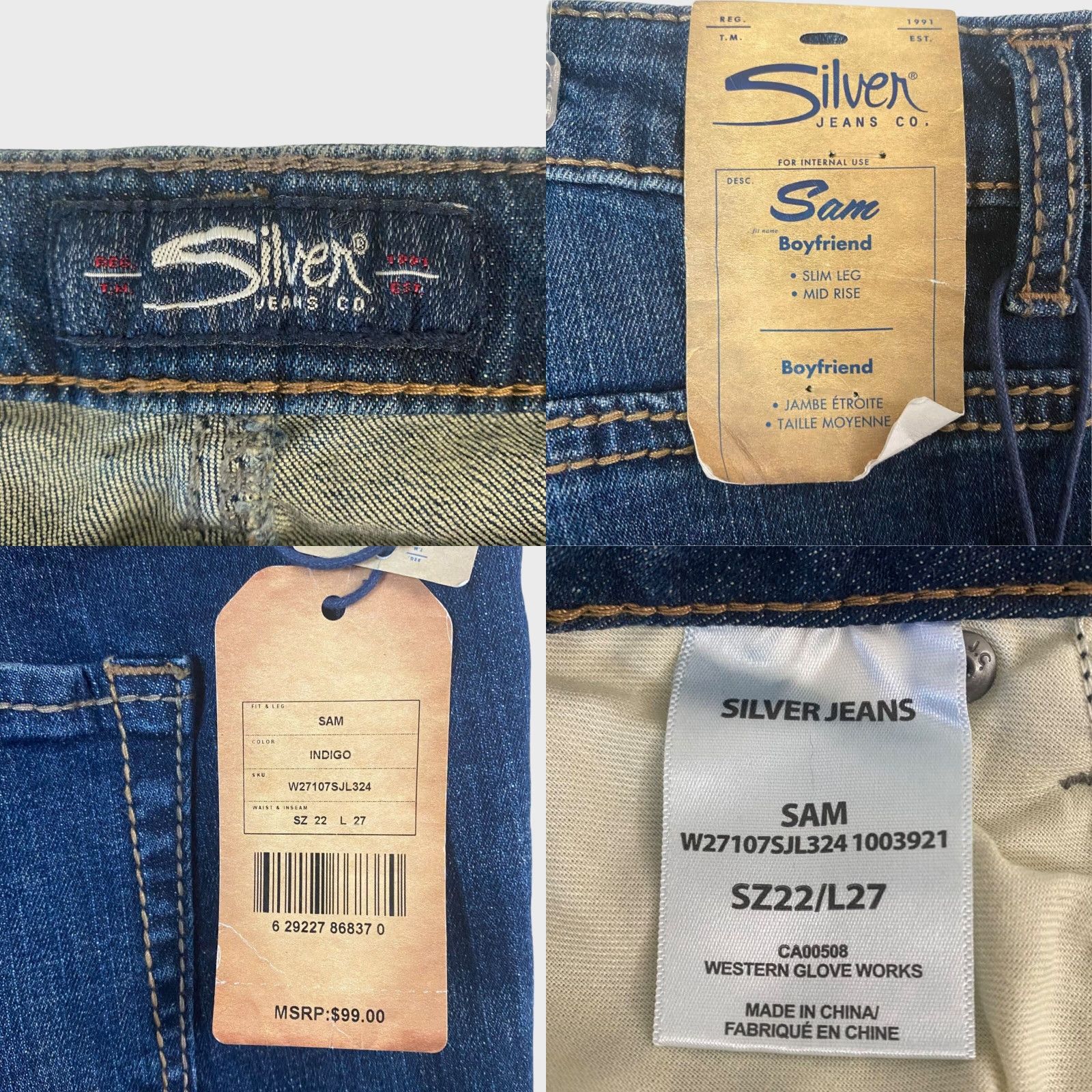 Silver Jeans Co. Silver Jeans Co Sam Boyfriend Jeans Blue 22 Womens Plus Size Slim Mid-Rise New Size 40" / US 18 - 8 Thumbnail