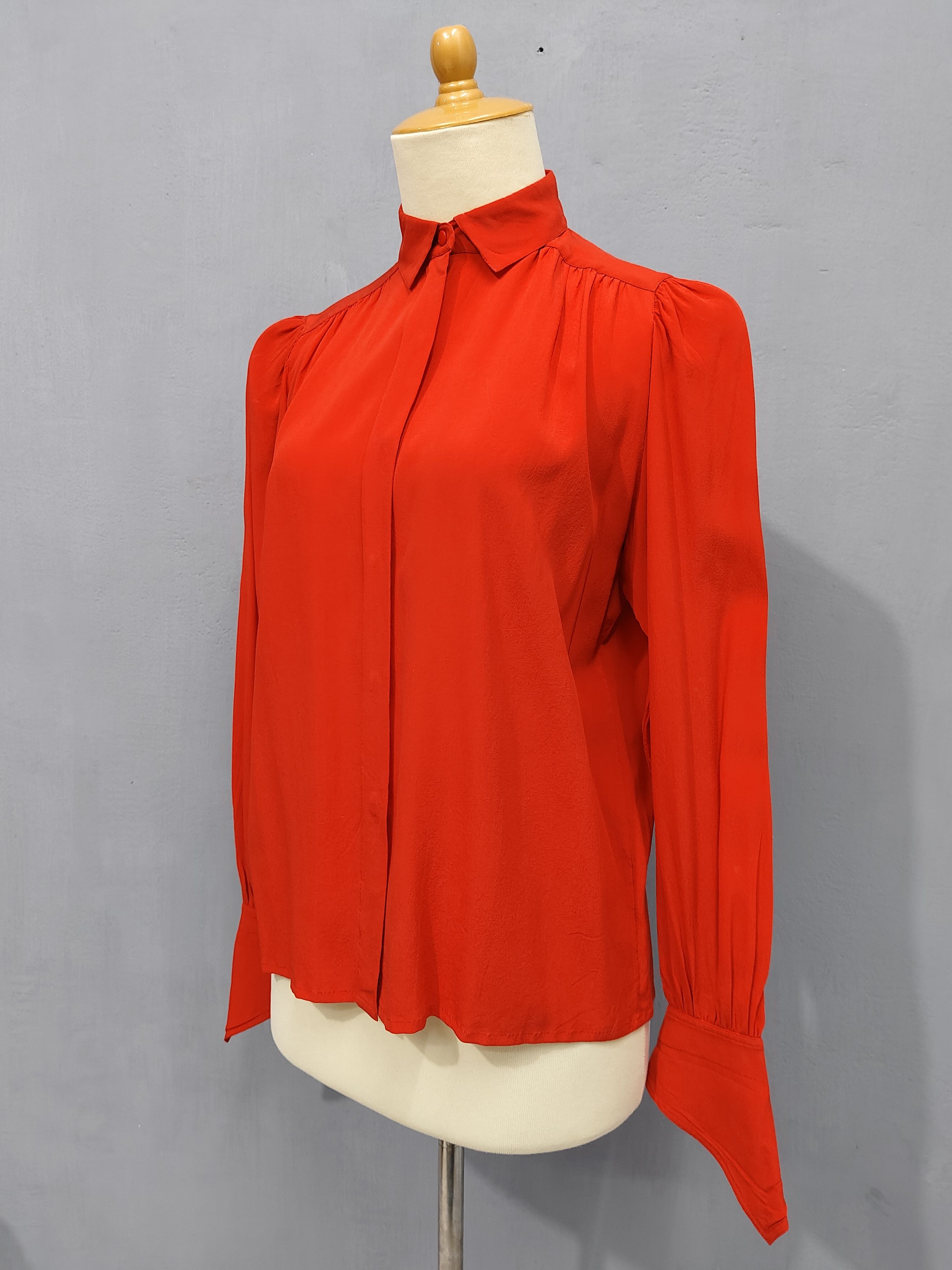 Christian Dior Monsieur SAMPLE💥 80s Christian Dior Cuffs Puffy Sleeve Silk Blouses Size M / US 6-8 / IT 42-44 - 3 Thumbnail