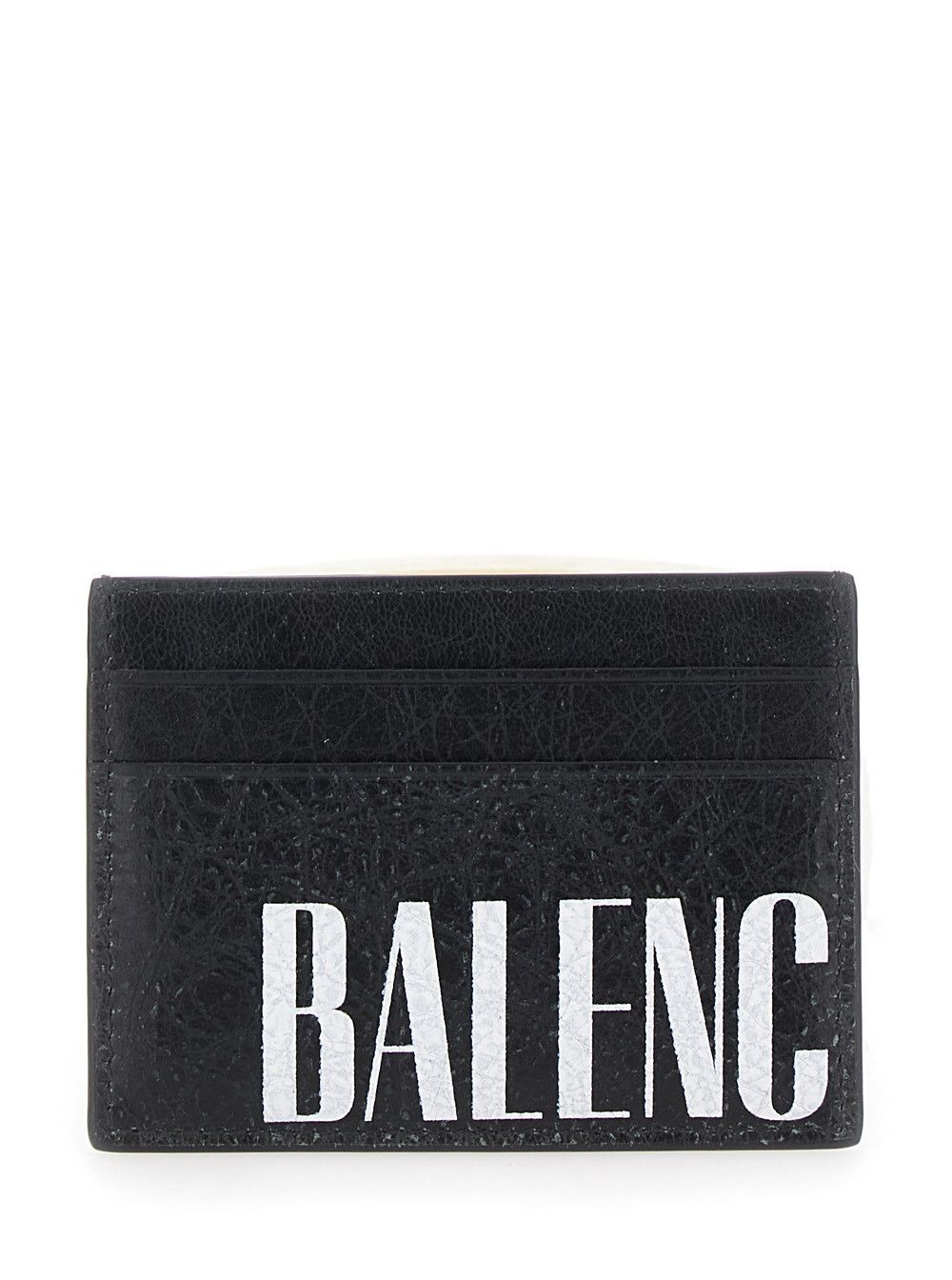 'Editor' Black Card Holder with Four Card Slots and Maxi Logo Lettering Print in Leather Man