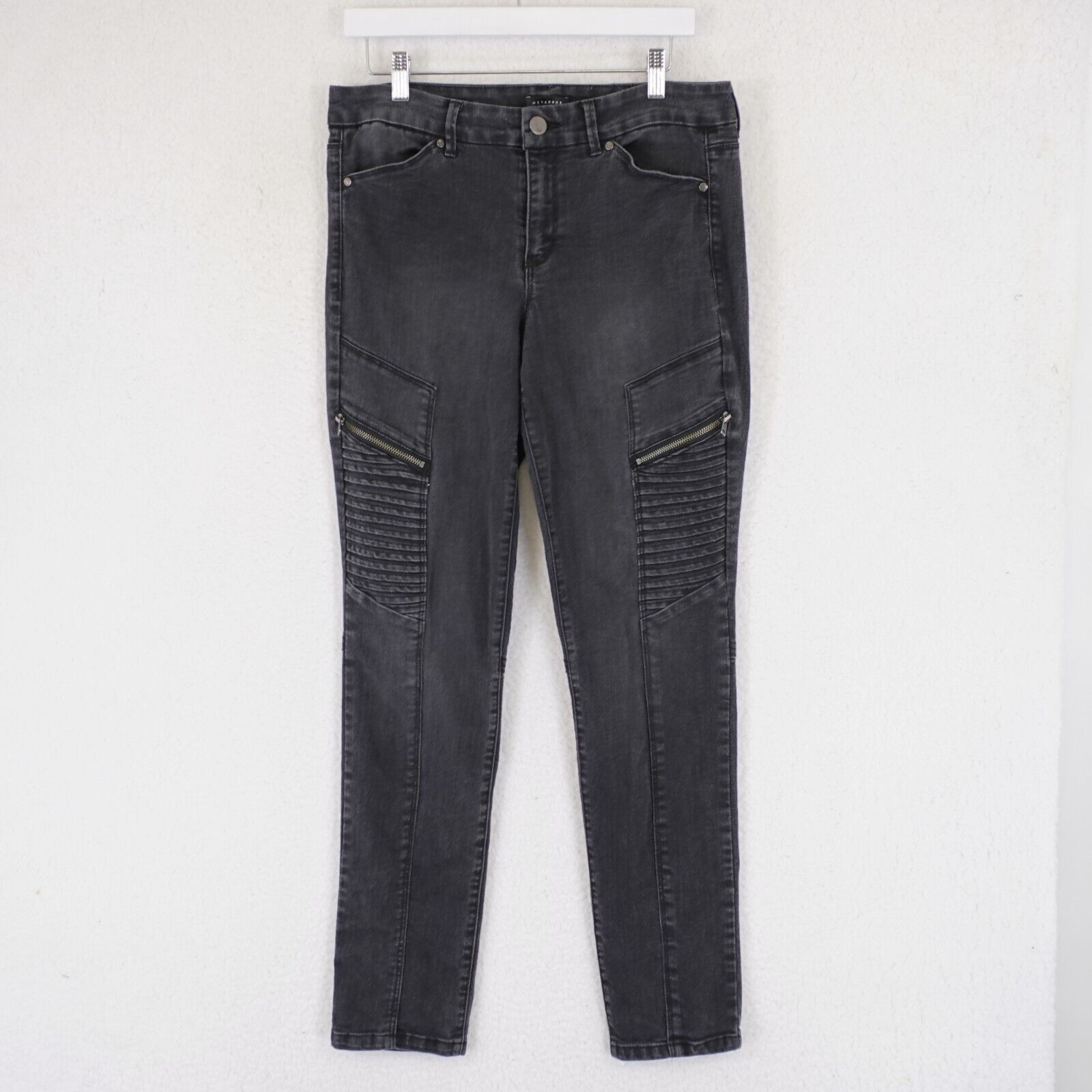 Designer Metaphor Black Denim Stretch Jeans 12 32/31 Side Zipper Pock Size 34" / US 12 / IT 48 - 1 Thumbnail