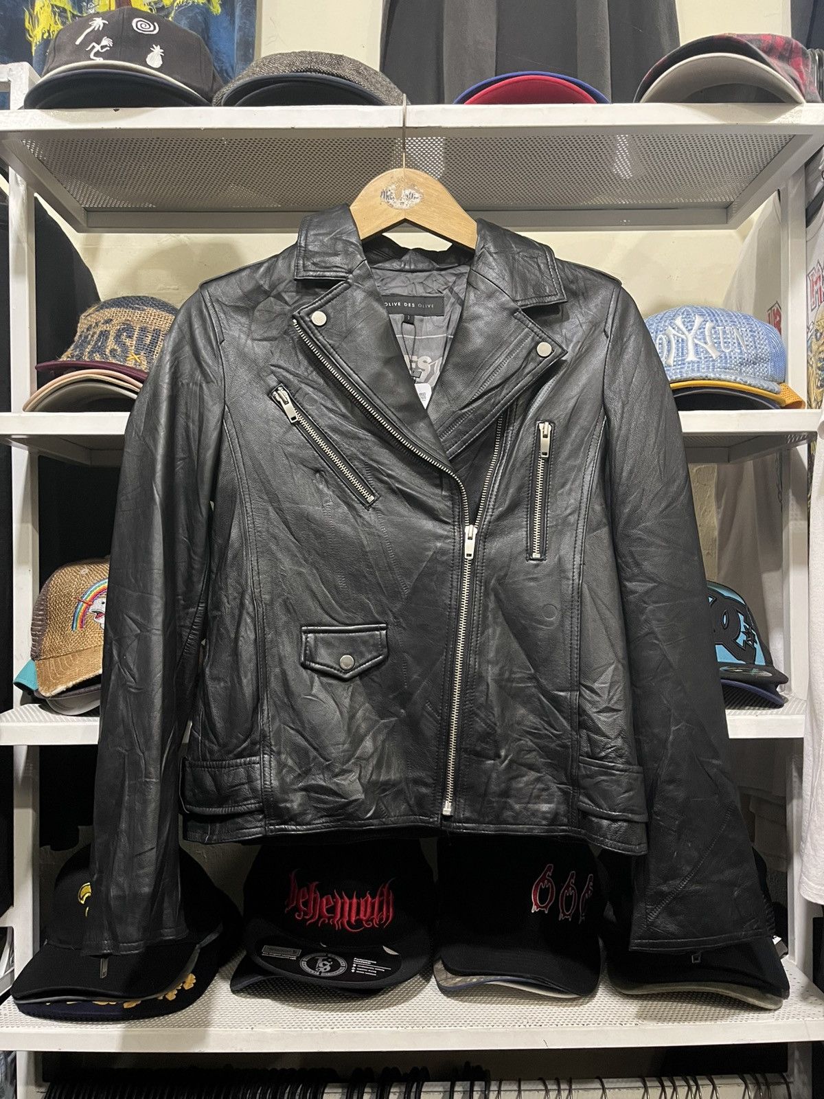 Genuine Leather OLIVE DES OLIVE LEATHER JACKET Size M / US 6-8 / IT 42-44 - 1 Thumbnail