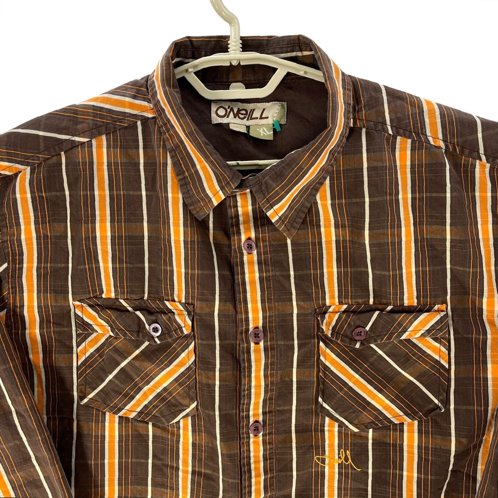 O'Neill VINTAGE O’Neill Shirt XL Brown Orange Plaid Button-Up Long Sleeve Cotton Blend Men’s Regular Size XL Size US XL / EU 56 / 4 - 2 Thumbnail