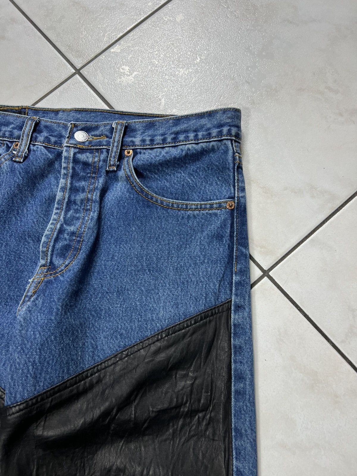 Levi's Vintage 90s Levi’s 501 hybrid leather denim tied strap pants Size US 32 / EU 48 - 6 Thumbnail