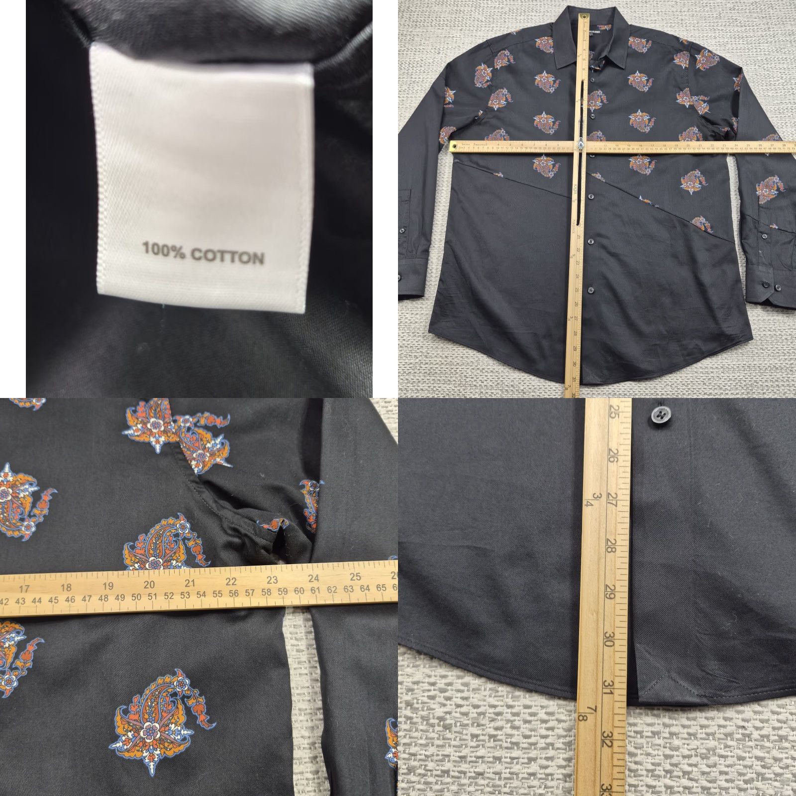 Murano Murano Button Up Shirt Mens Large Black Paisley Long Sleeve Cotton Colorblock Size US L / EU 52-54 / 3 - 8 Thumbnail