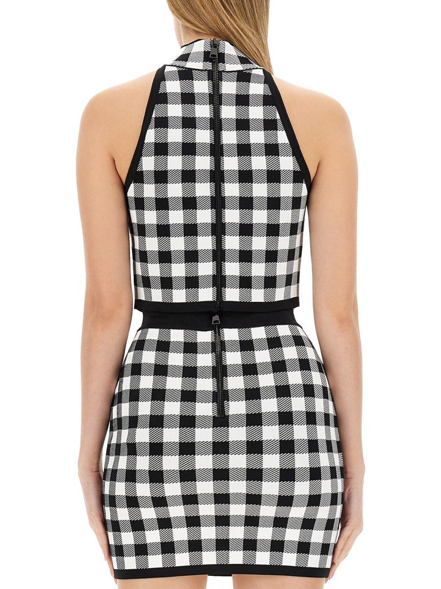 Balmain o1y0625 Checked Crop Top in Black/White Size M / US 6-8 / IT 42-44 - 4 Thumbnail