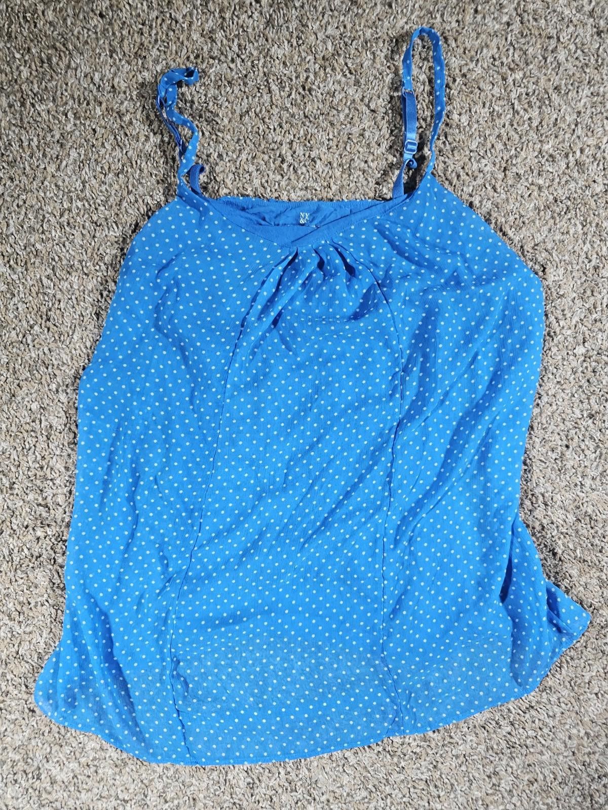 Designer New York & Company Women Top Blouse Top Small Blue Polka Dot Size S / US 4 / IT 40 - 1 Thumbnail