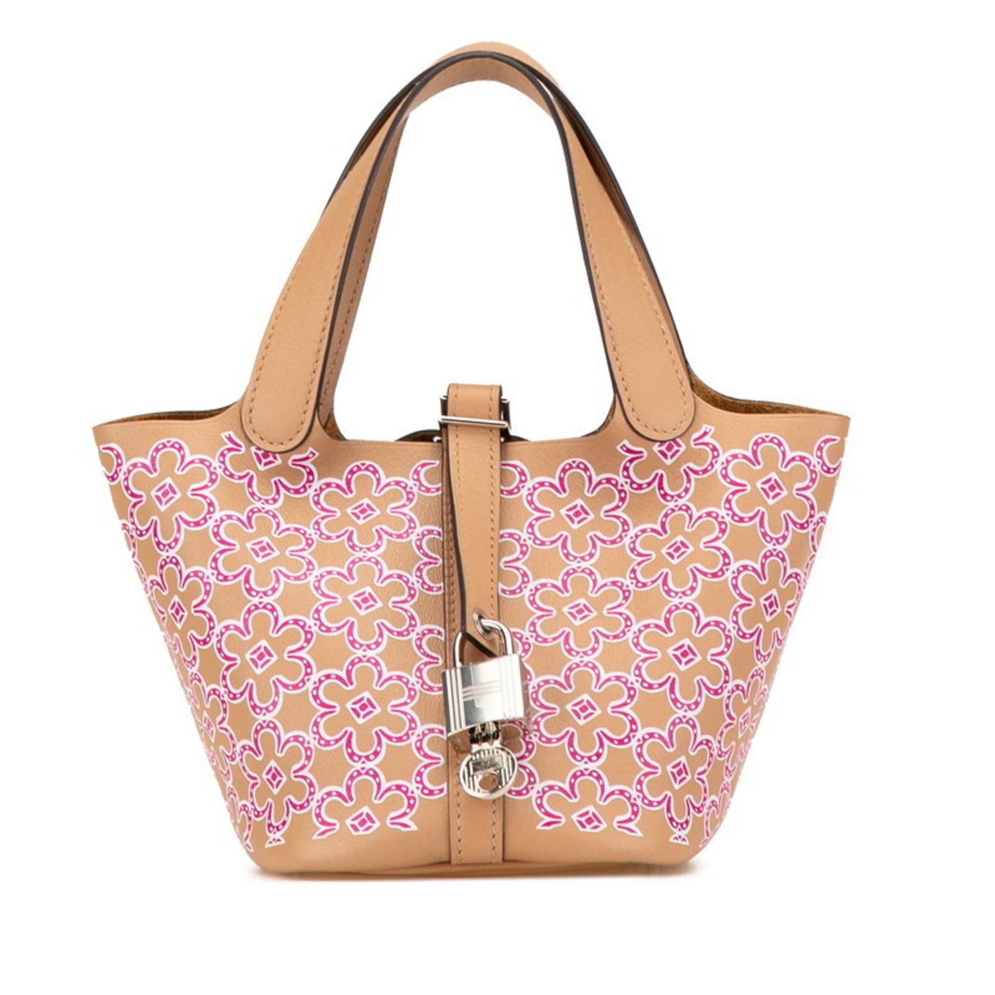 Hermes Picotin Lock Micro Lucky Daisy Handbag Chai Rose Swift Women's HERMES
