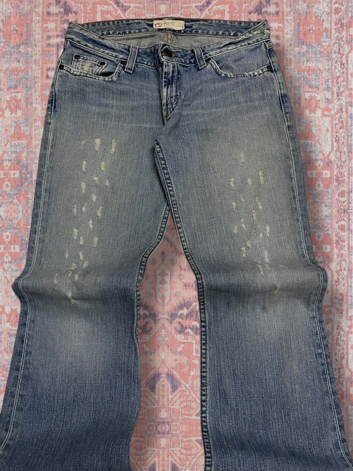 Japanese Brand Vintage 90s Japan Designer Bike Denim Distressed Flared Icon Size US 29 - 4 Thumbnail