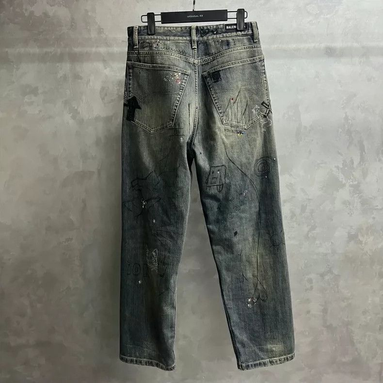 Balenciaga Balenciaga Blue Graffiti Print Straight-Leg Casual Jeans Size US 39 - 2 Thumbnail