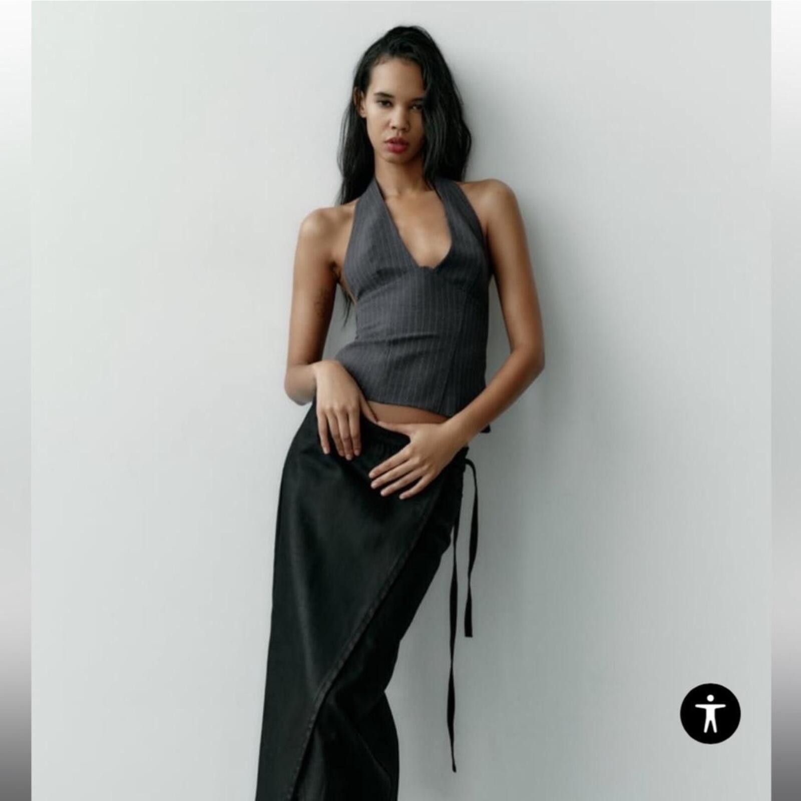 Zara Zara Grey pinstripe halter top with open back Size M / US 6-8 / IT 42-44 - 4 Thumbnail