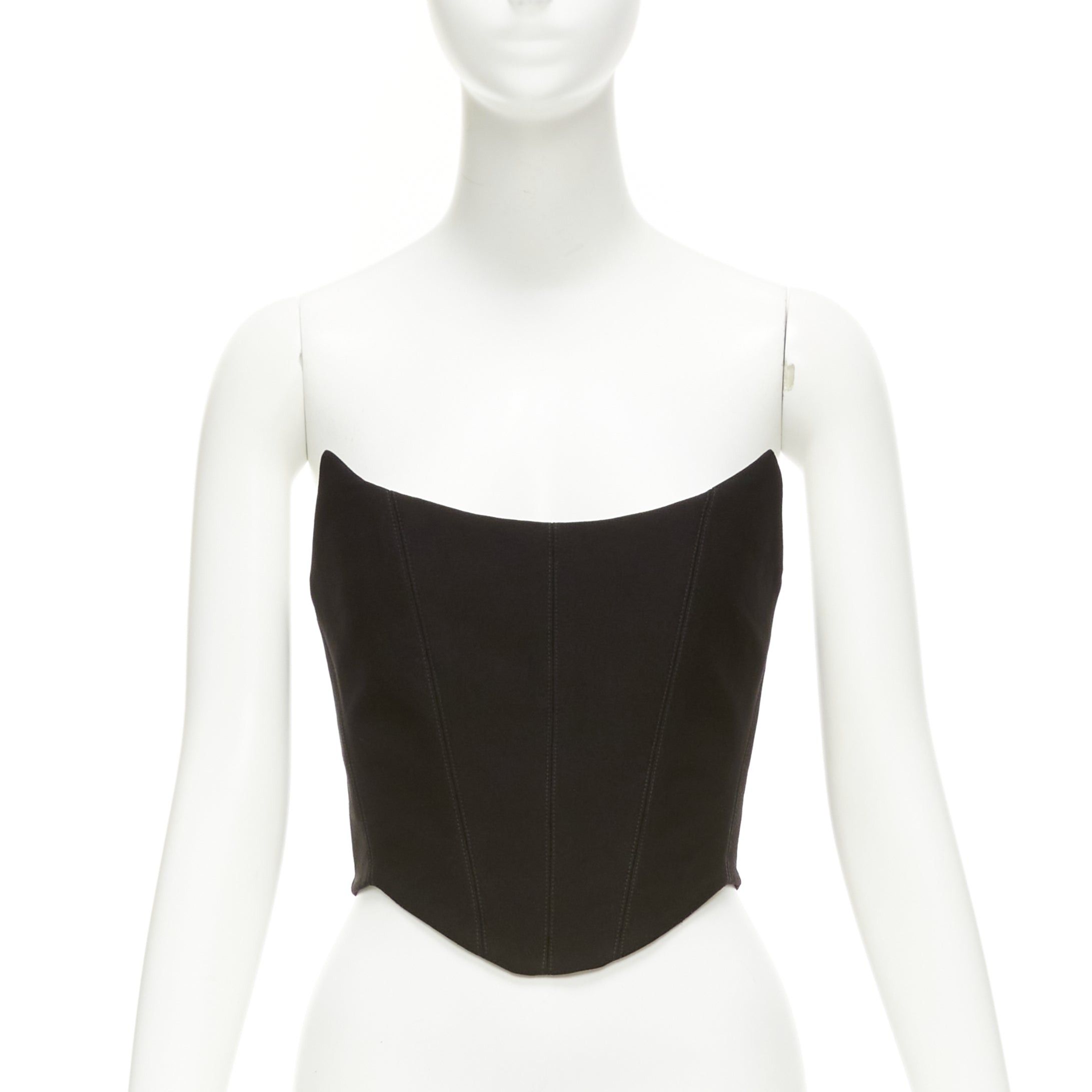 Other ROZIE black pointed neckline boned cropped corset bustier top FR34 XS Size XXS / US 00 / IT 34 - 1 Thumbnail