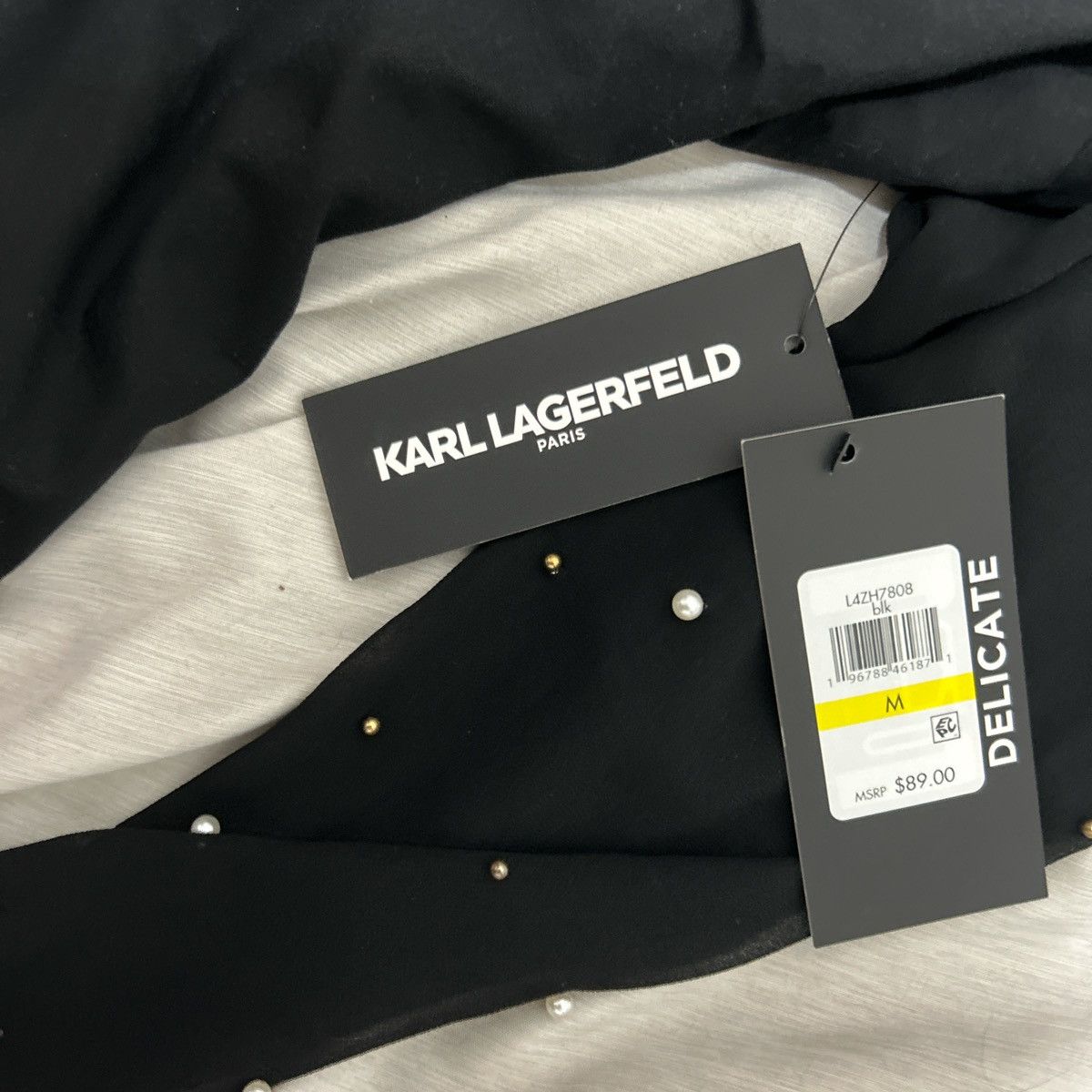 Karl Lagerfeld Neck Embellished Sheer-Sleeve Top Size M / US 6-8 / IT 42-44 - 1 Thumbnail