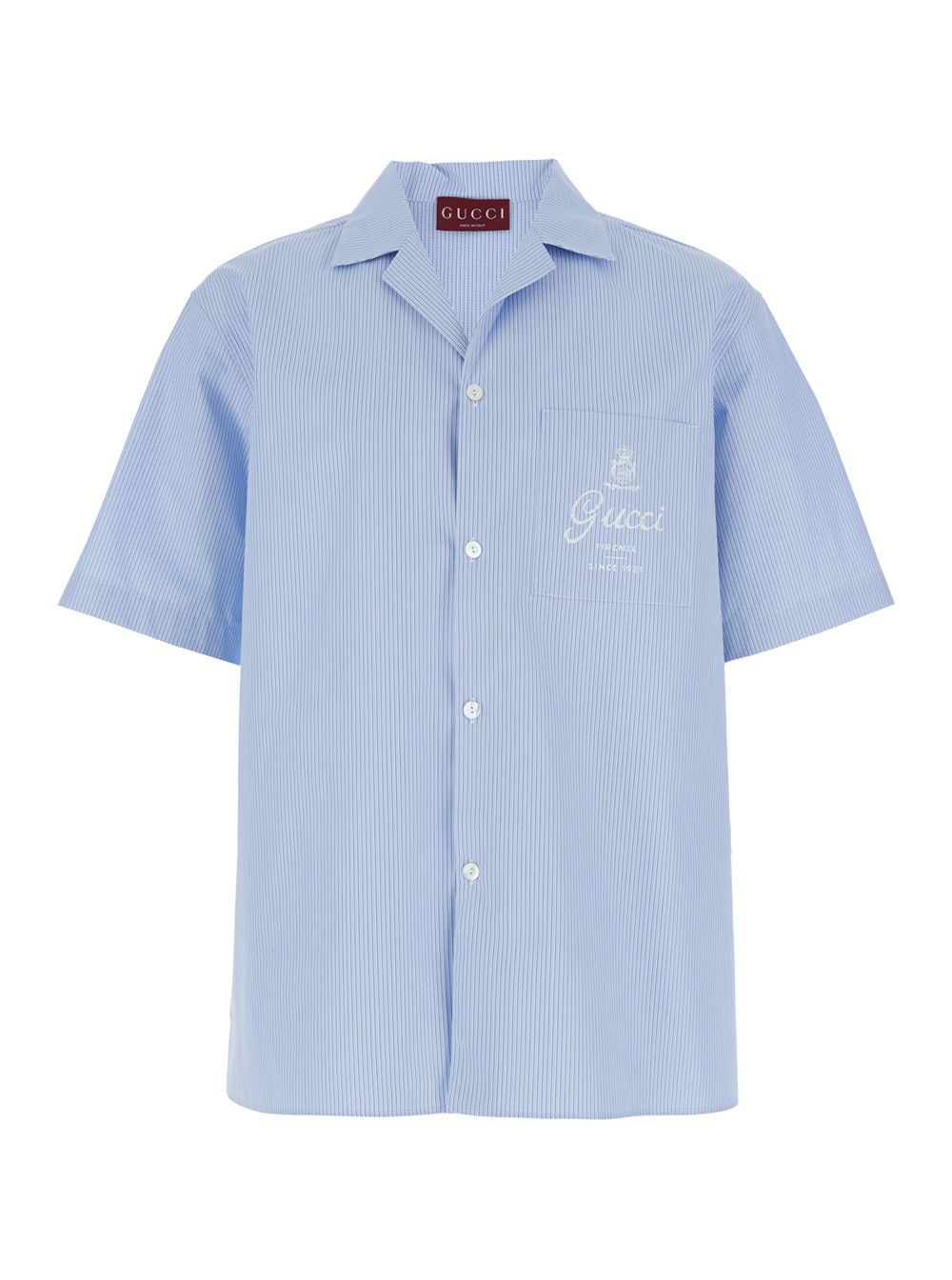 Gucci Light Blue Bowling Shirt with Logo Embroidery on the Front and All-Over Stripe Motif in for Men Size US XL / EU 56 / 4 - 1 Thumbnail