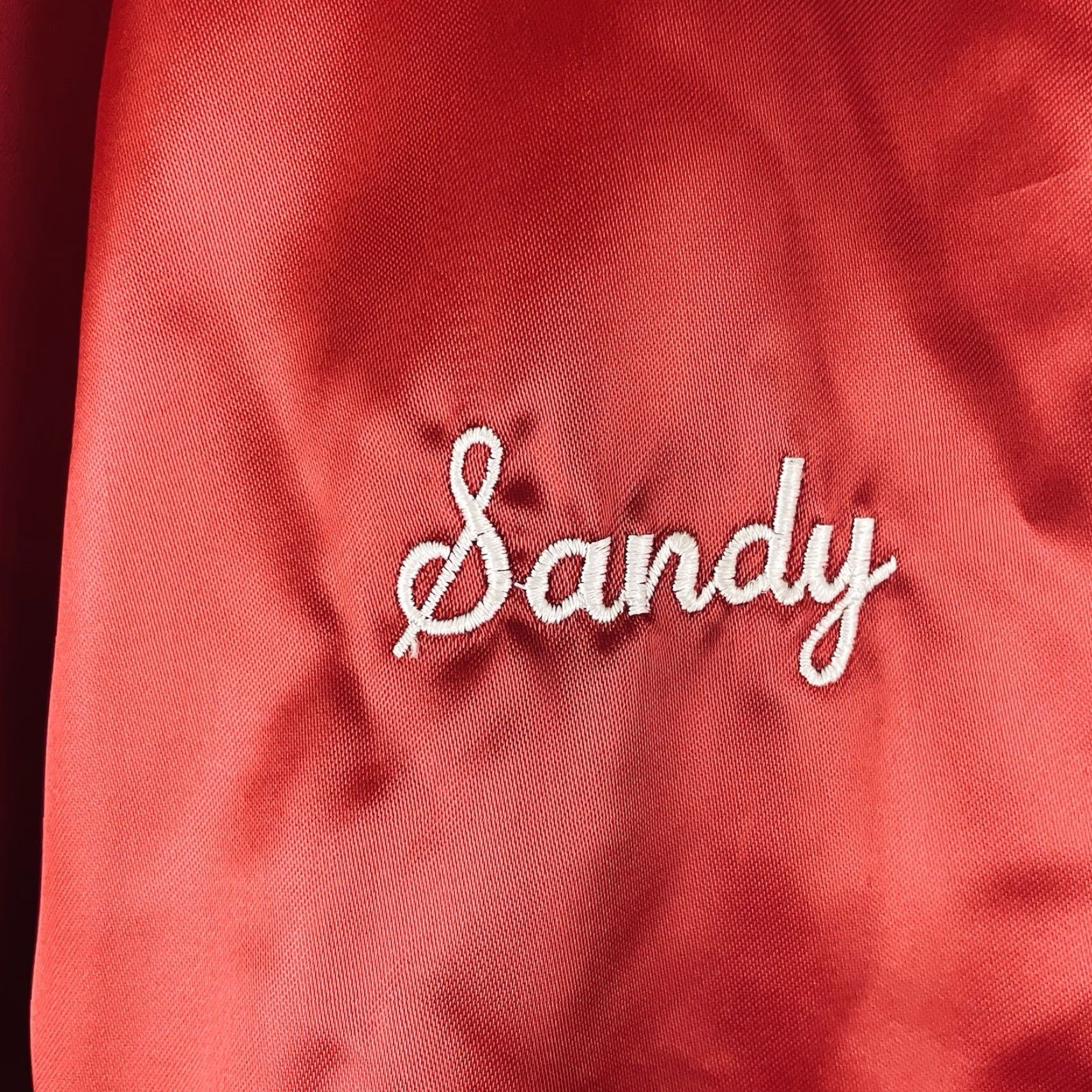 Vintage VINTAGE Swingster Jacket Medium Red Satin Coat USA Made Nylon Lined 80s Varsity Quilted Embroidered Button Pocket Unisex Adults Size US M / EU 48-50 / 2 - 6 Thumbnail