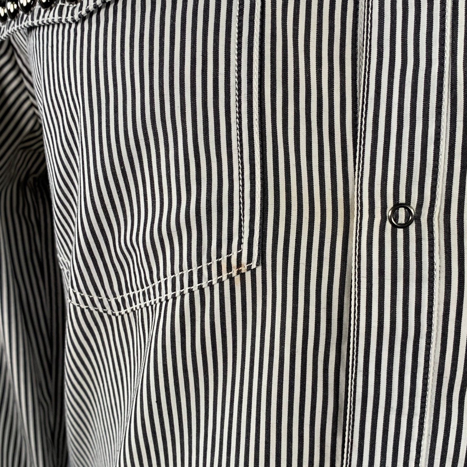 Pierre Balmain Silver Black White Stripe Studded Cotton Long Sleeve Shirt Size US M / EU 48-50 / 2 - 5 Thumbnail