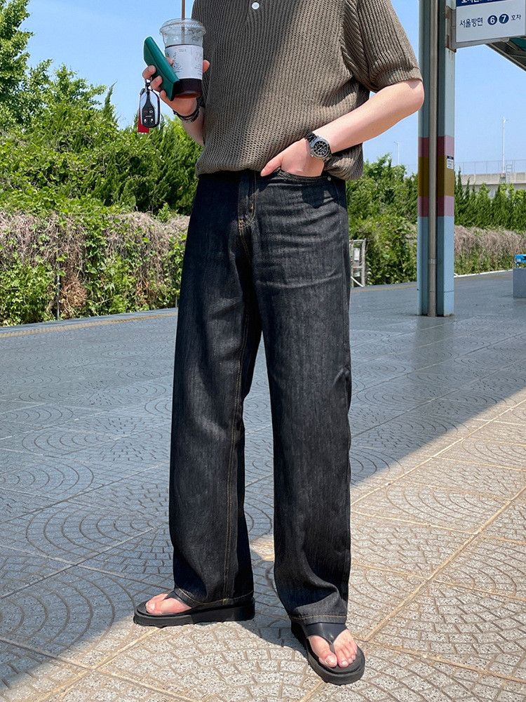 Japanese Brand × Jean Retro black loose wide leg straight leg jeans Size US 32 / EU 48 - 1 Thumbnail