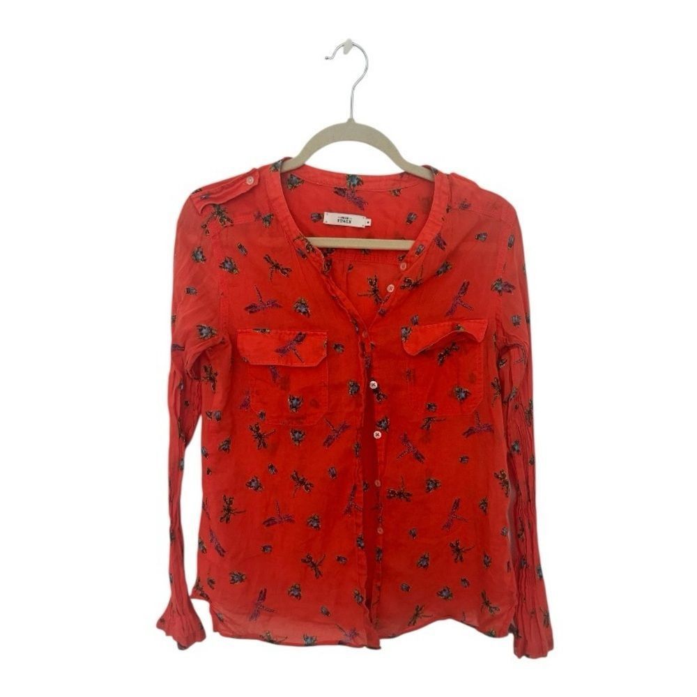 Other 0039 Italy Women’s Orange Button Down Blouse Size M | Insect Size M / US 6-8 / IT 42-44 - 2 Thumbnail