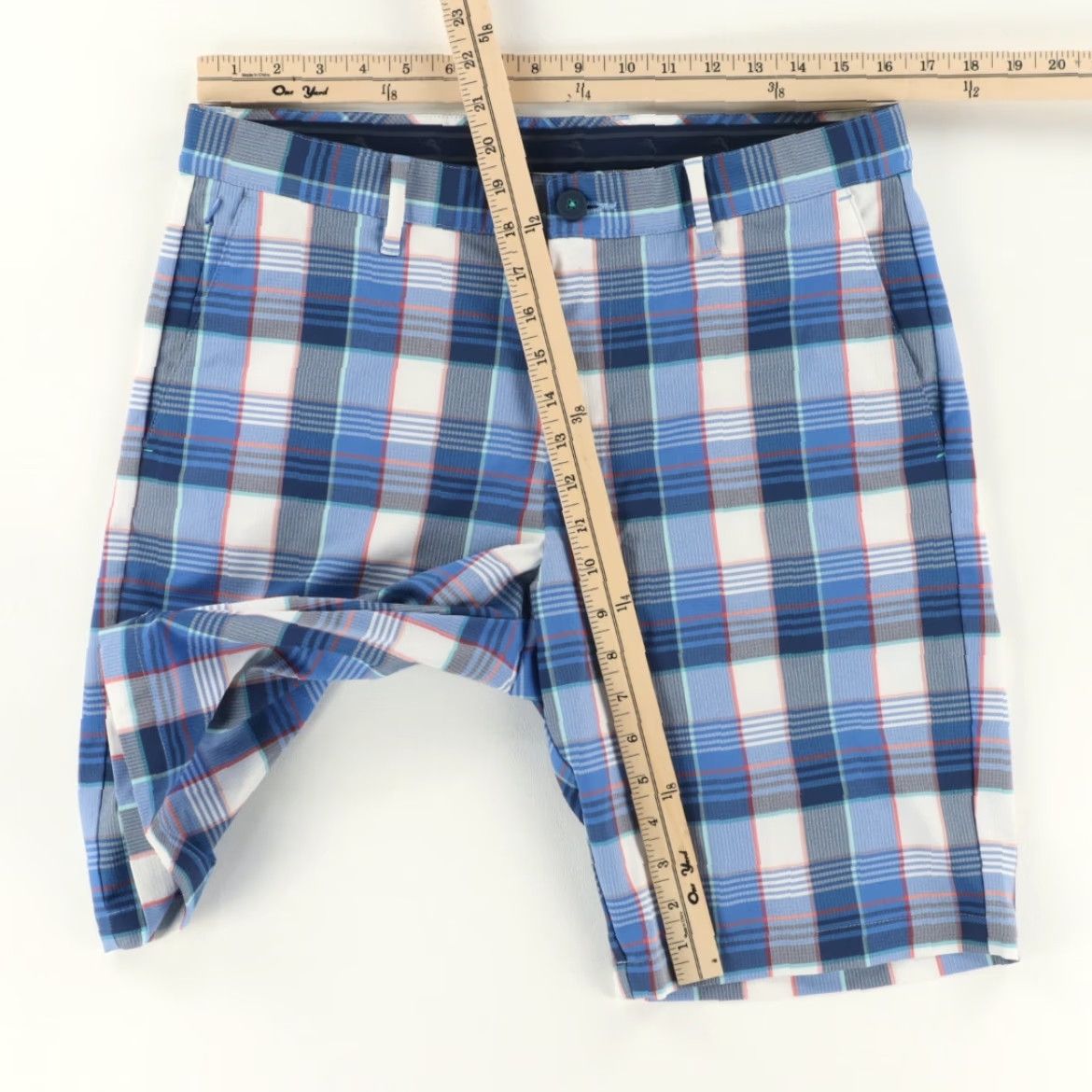 Tommy Bahama Tommy Bahama High Stretch On Par Golf Shorts Blue Plaid Mens 33 Shorts Blue Plaid Regular Mens 33 Size US 33 - 3 Thumbnail