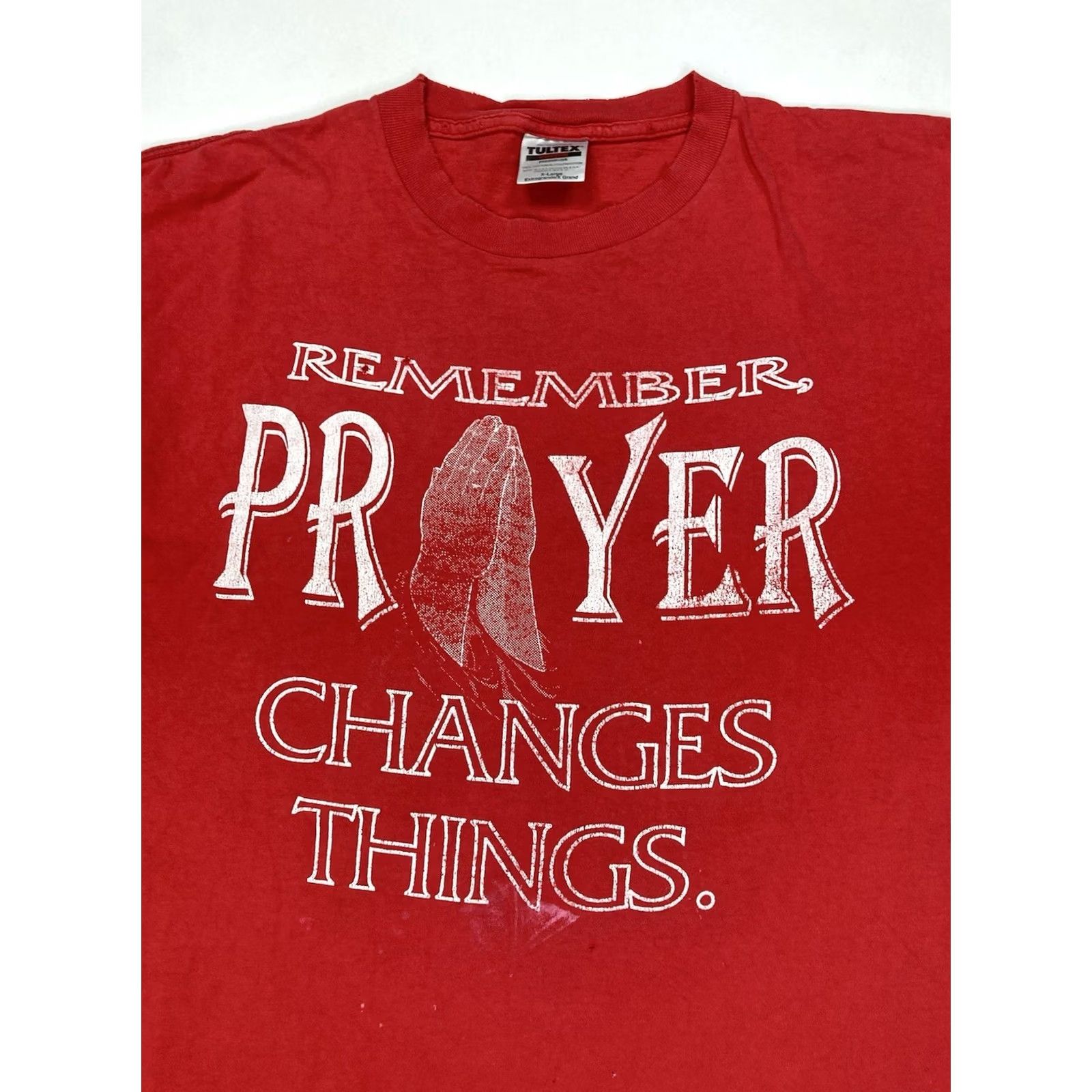 Tultex VINTAGE Prayer Changes Things T-shirt Men XL Red 90s Size US XL / EU 56 / 4 - 2 Thumbnail