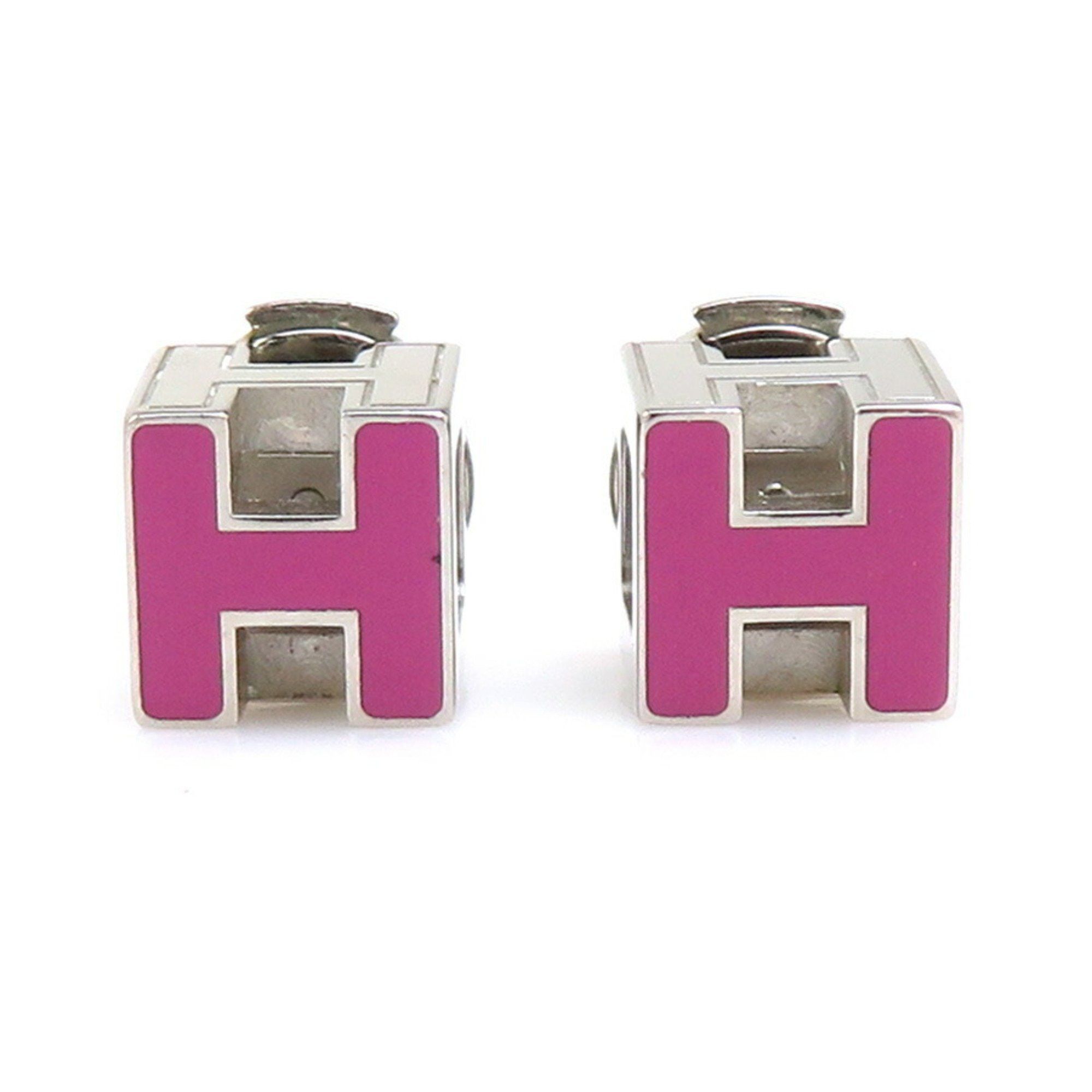 Hermes Hermes Earrings Cage de H Metal Enamel Silver Magenta Women's e60350 Size ONE SIZE - 1 Thumbnail