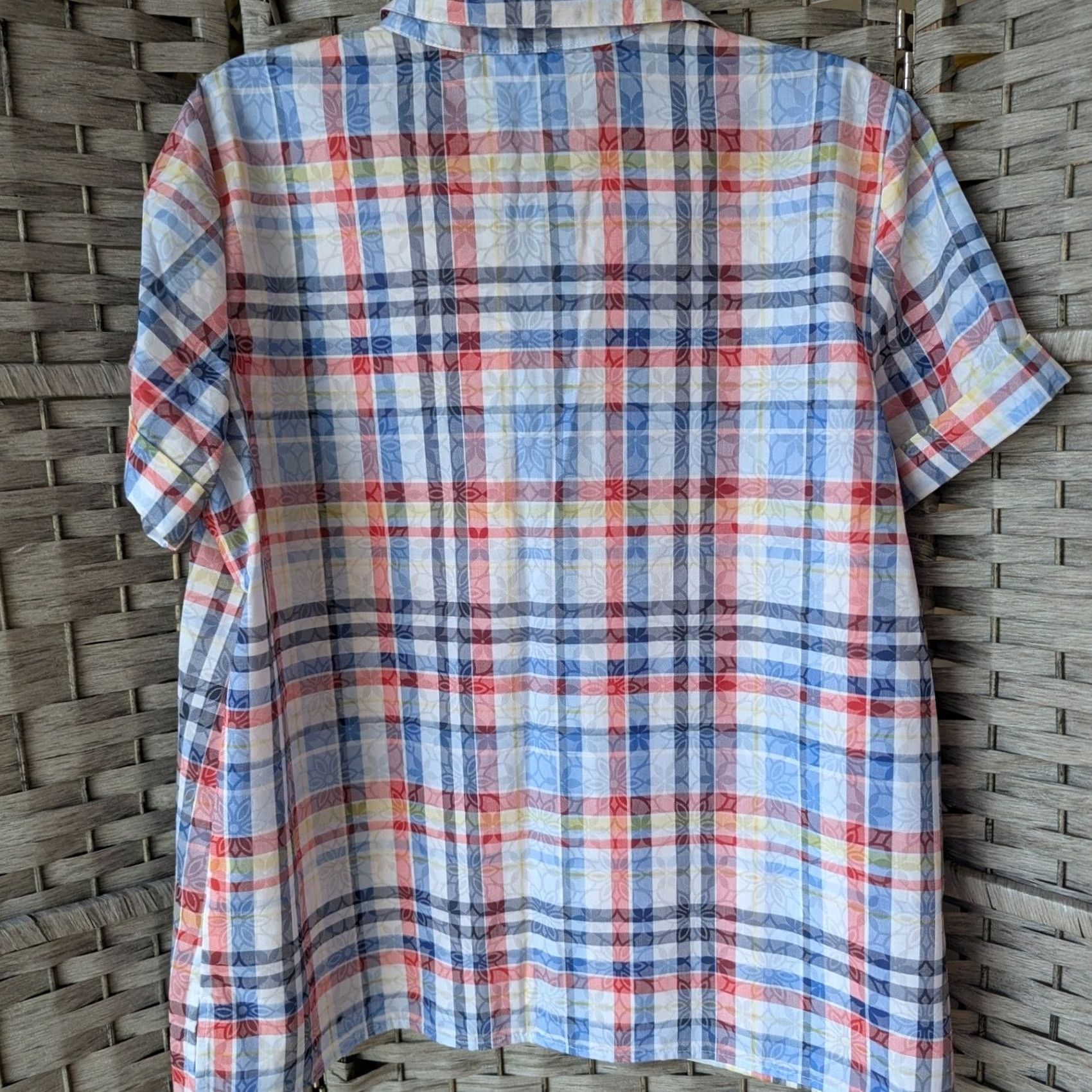 Vintage VINTAGE Alfred Dunner Short Sleeve Button Up Shirt Rainbow Plaid Floral Burnout Sz M Retro Festival Womens - Size M / US 6-8 / IT 42-44 - 3 Thumbnail