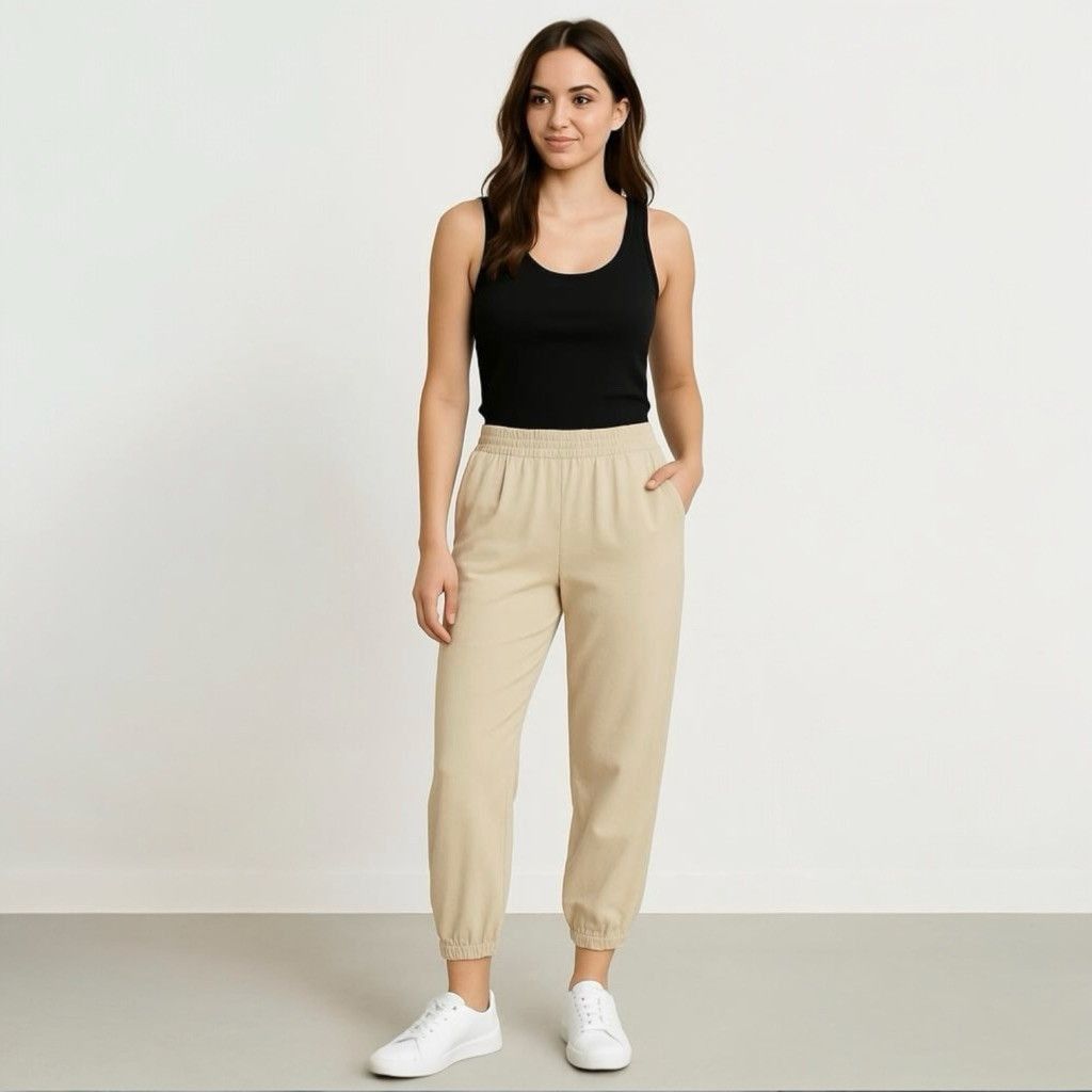Zara Women's Zara Cotton Jogger Pants Beige Size Medium Size 30" / US 8 / IT 44 - 1 Thumbnail