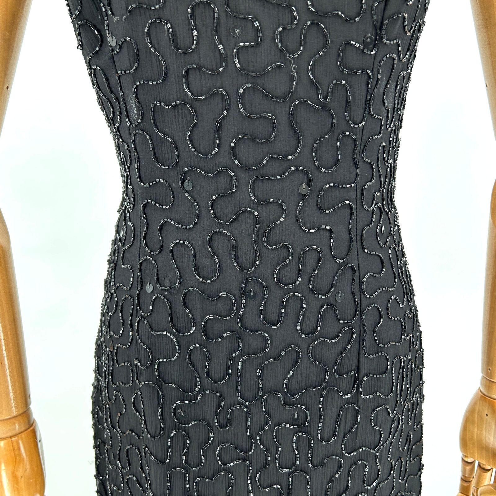 Vintage Vintage 90s Black 100% Pure Silk Beaded Lattice Back Gown Size S / US 4 / IT 40 - 6 Thumbnail