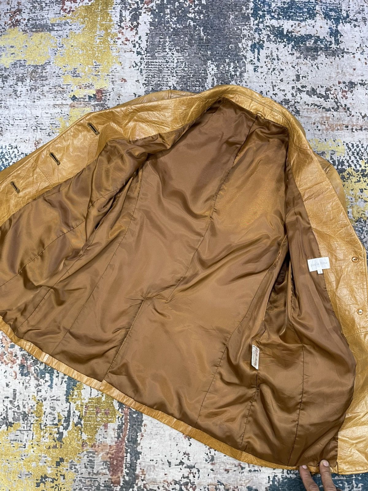 Japanese Brand Pour La Frime Butterscotch Buffalo Hide Leather Blazer Size XS / US 0-2 / IT 36-38 - 8 Thumbnail