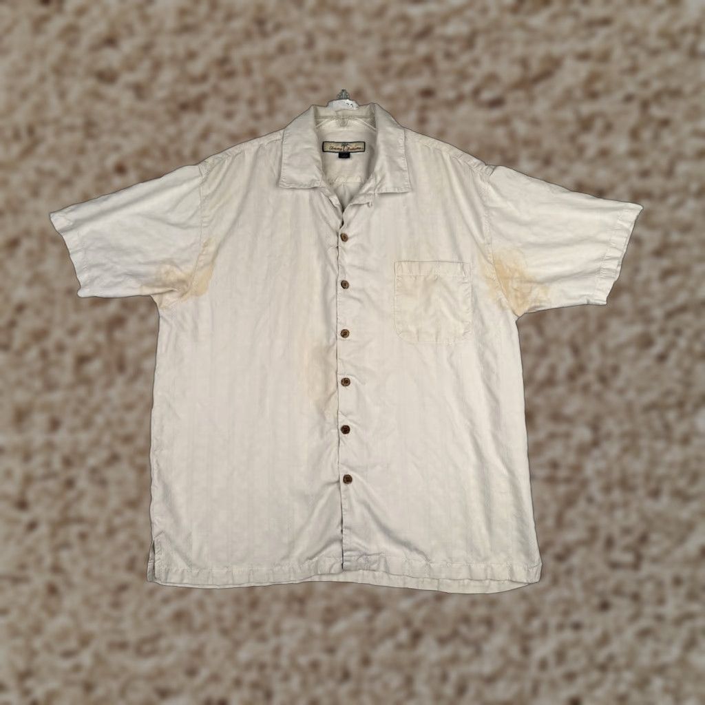 Tommy Bahama Tommy Bahama Shirt Men XL Beige Silk Button-Up Short Sleeve Casual Resort Aloha Beach Hawaii 44in Chest Mens Premium Pattern: Striped Vintage: No Size US XL / EU 56 / 4 - 1 Thumbnail
