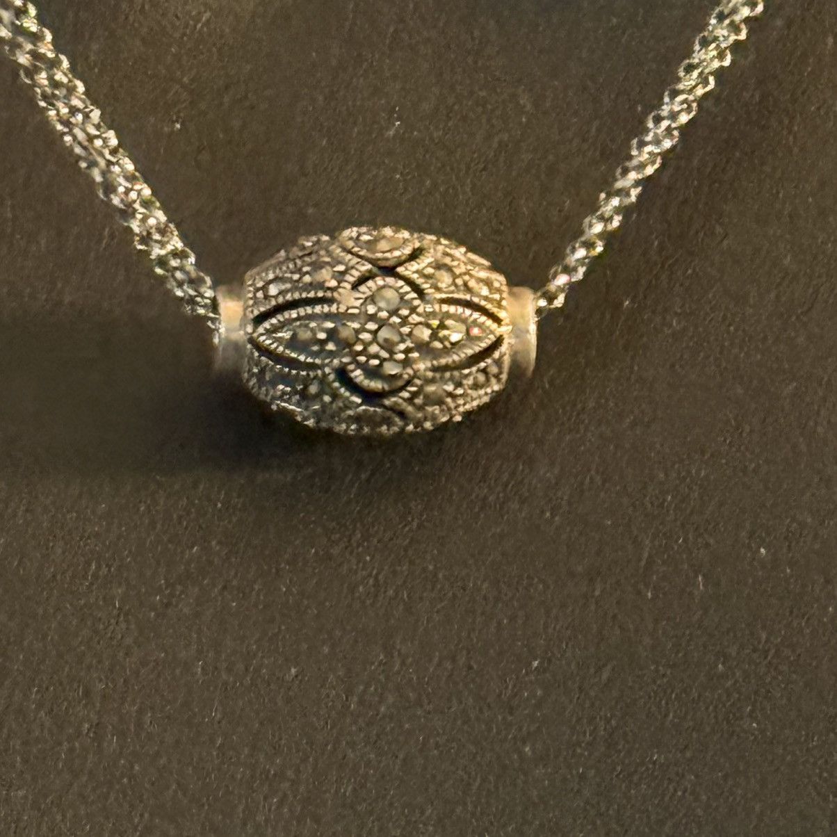 Other 925 silver double chain oval marcasite bead pendant necklace Size ONE SIZE - 2 Thumbnail
